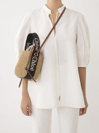Petit sac panier à logo brodé Woody - Noir Beige