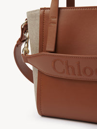 Petit sac cabas Chloé Sense en lin - Caramel
