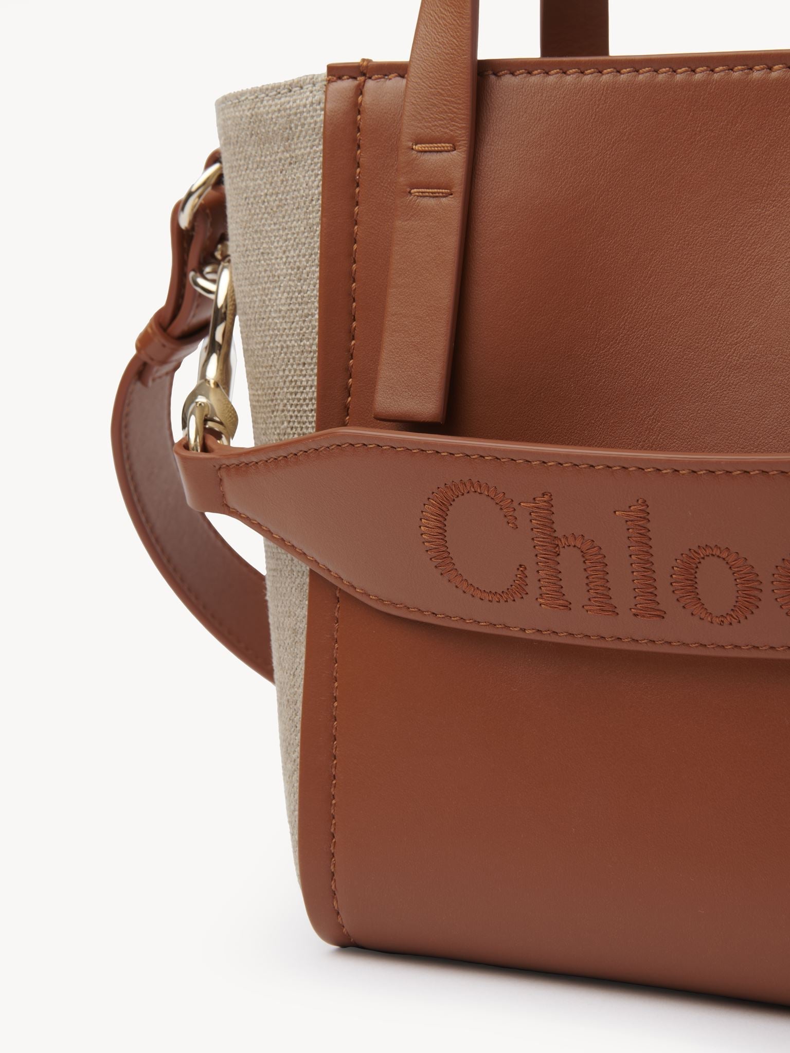 Petit sac cabas Chloé Sense en lin - Caramel