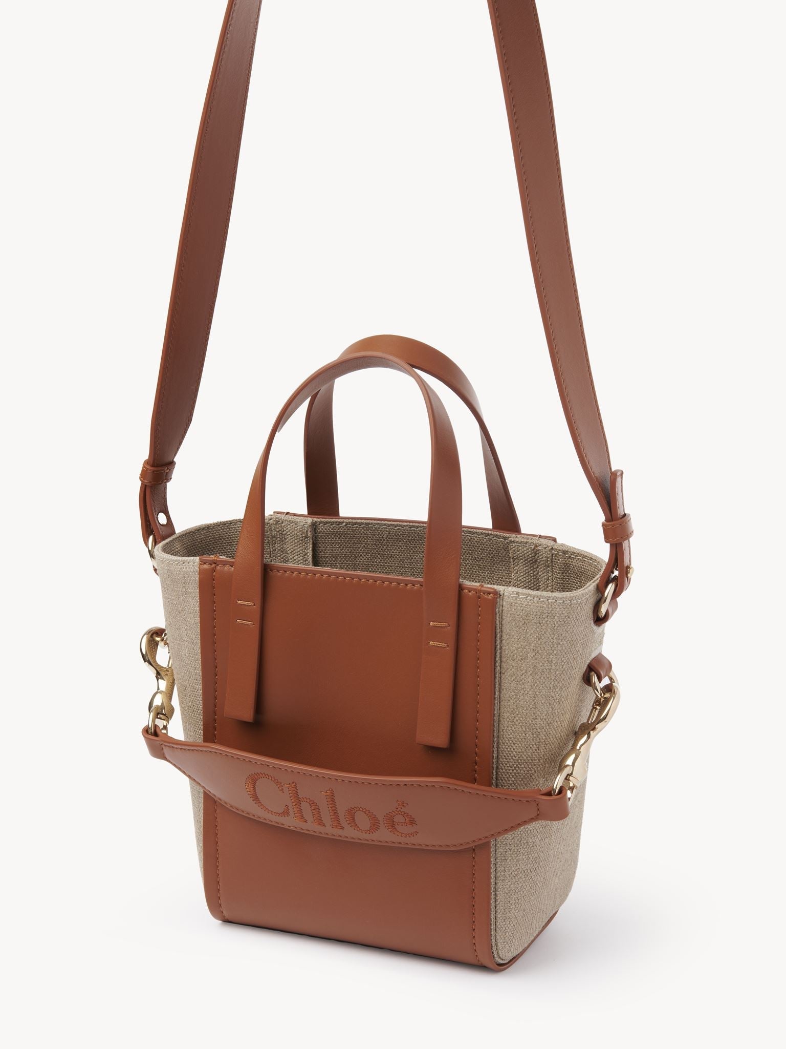 Petit sac cabas Chloé Sense en lin - Caramel