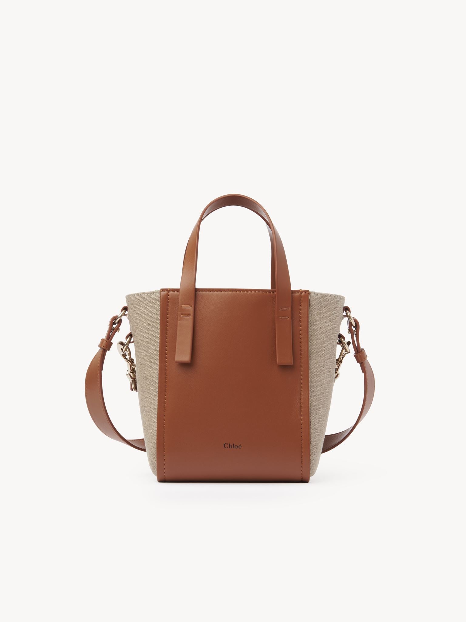 Petit sac cabas Chloé Sense en lin - Caramel