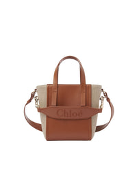 Petit sac cabas Chloé Sense en lin - Caramel