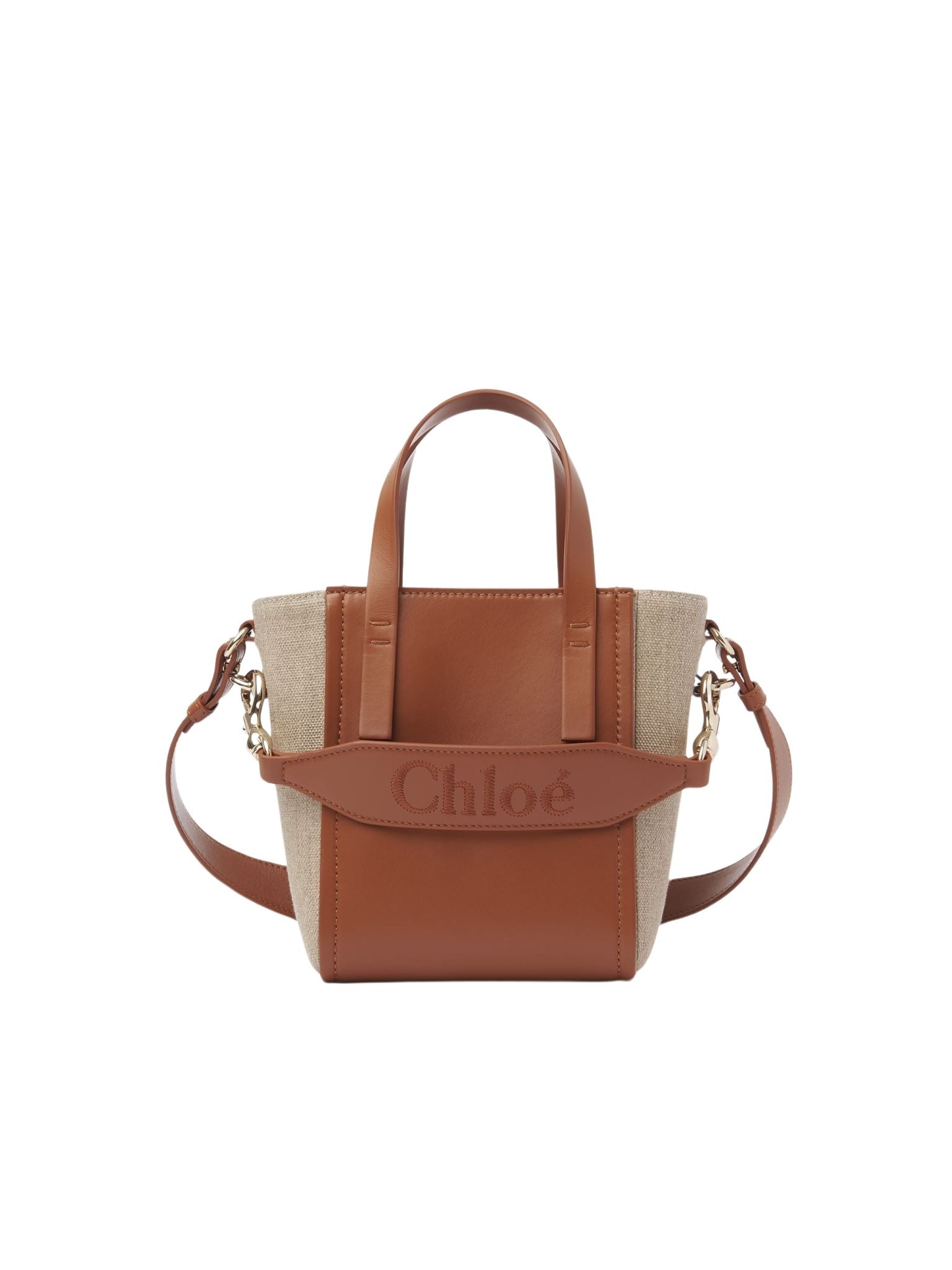 Petit sac cabas Chloé Sense en lin - Caramel