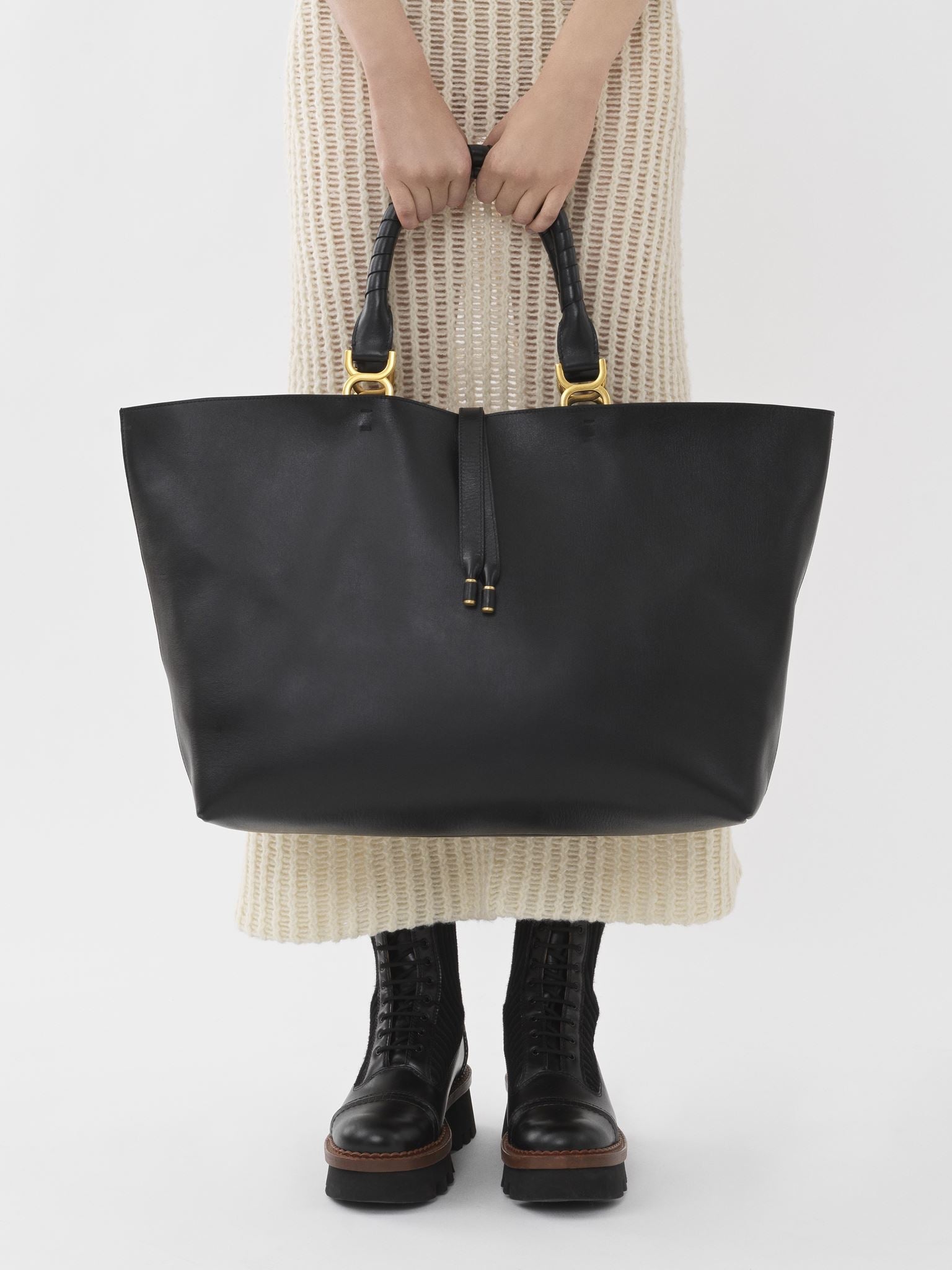 Sac cabas Marcie en cuir - Noir