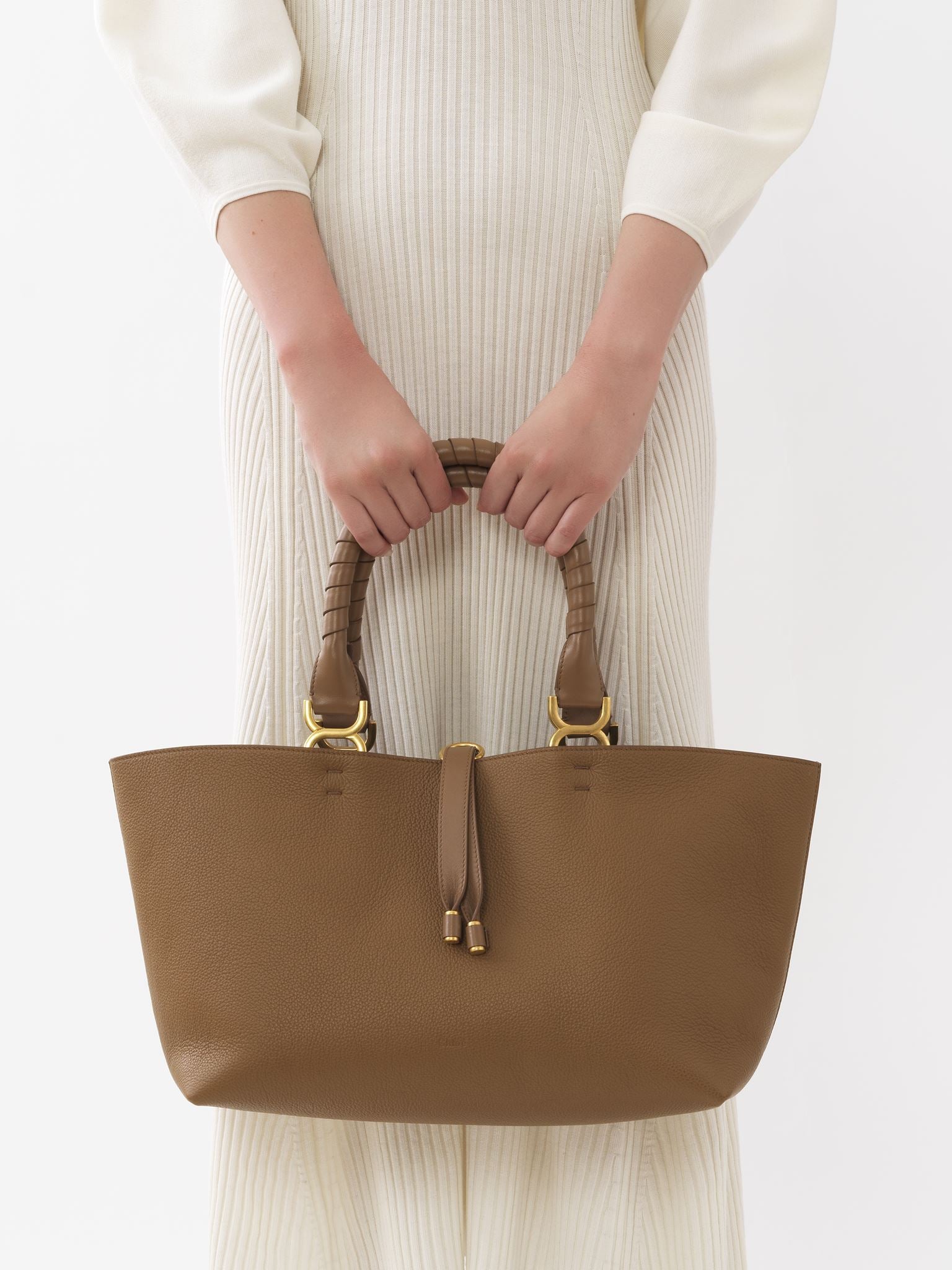 Petit sac cabas Marcie en cuir - Beige Désert