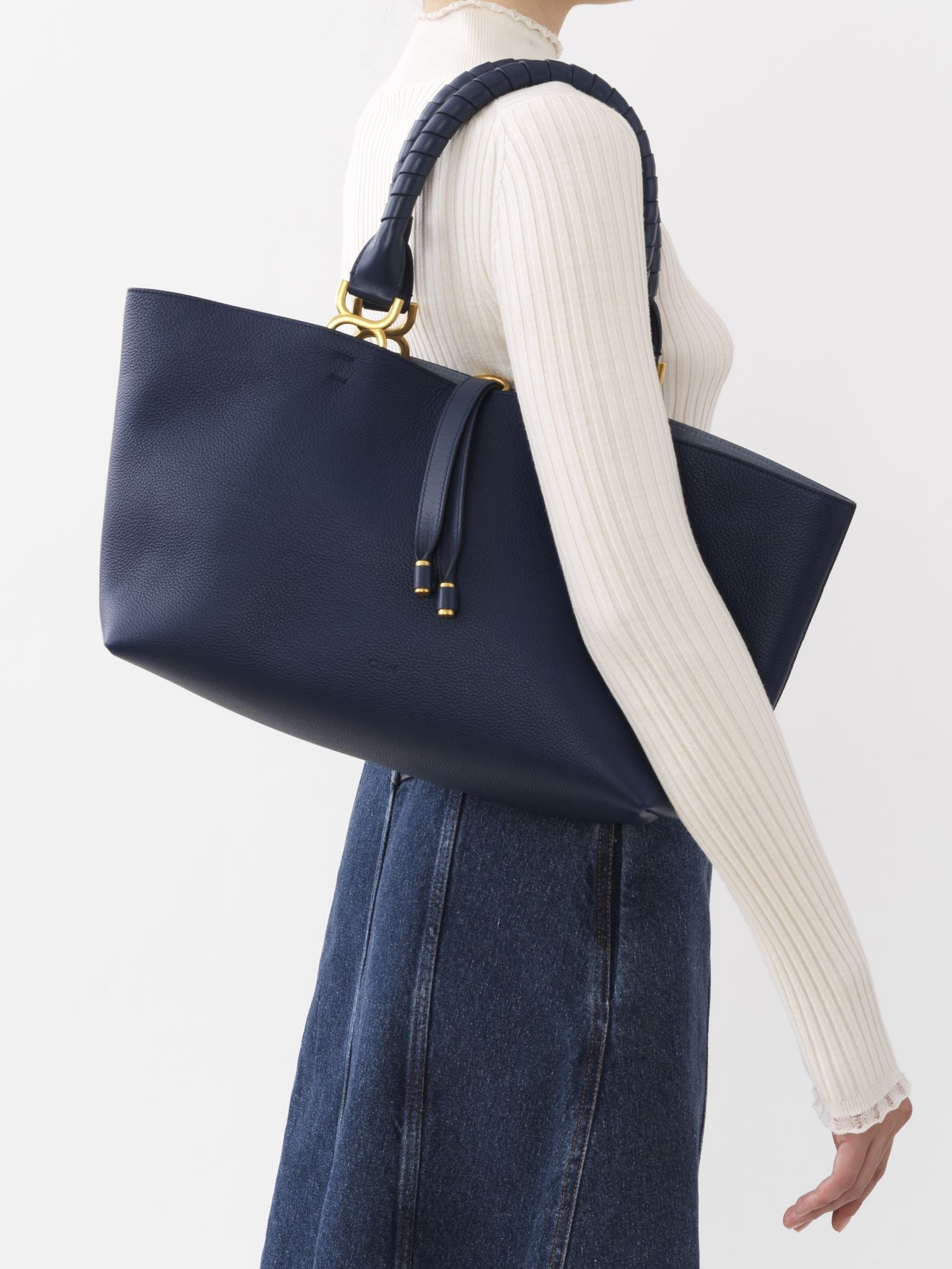 Petit sac cabas Marcie en cuir - Nuit Bleue