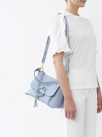 Sac porté épaule Joan en cuir - Bleu Doux