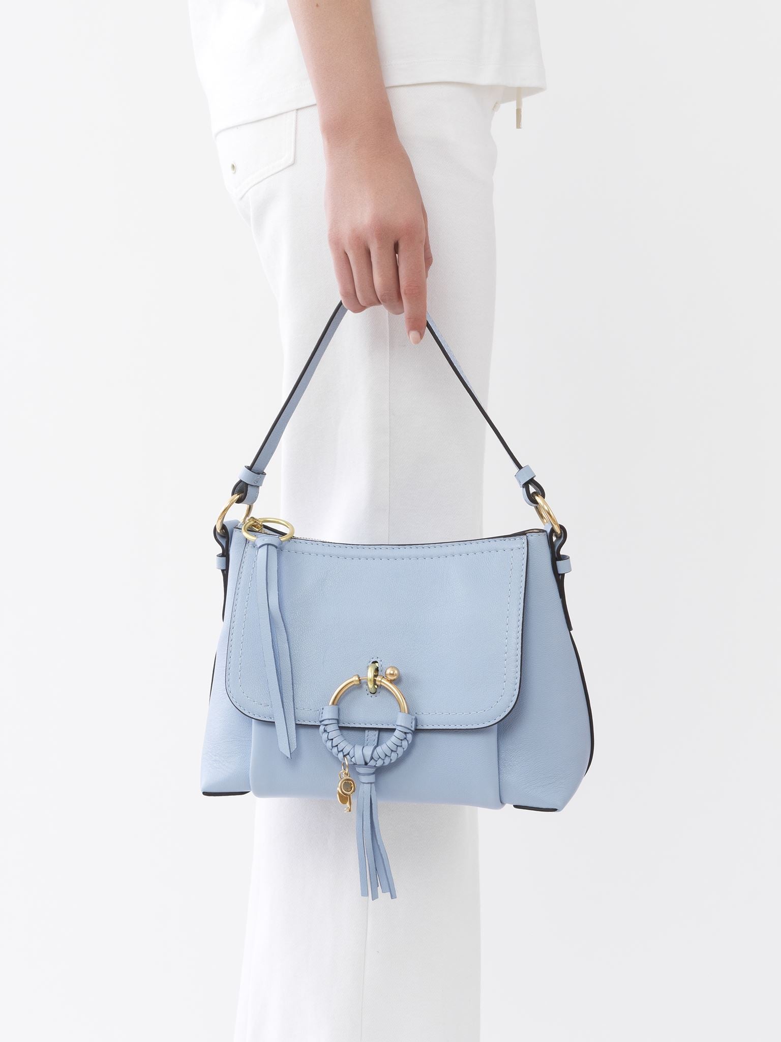 Sac porté épaule Joan en cuir - Bleu Doux