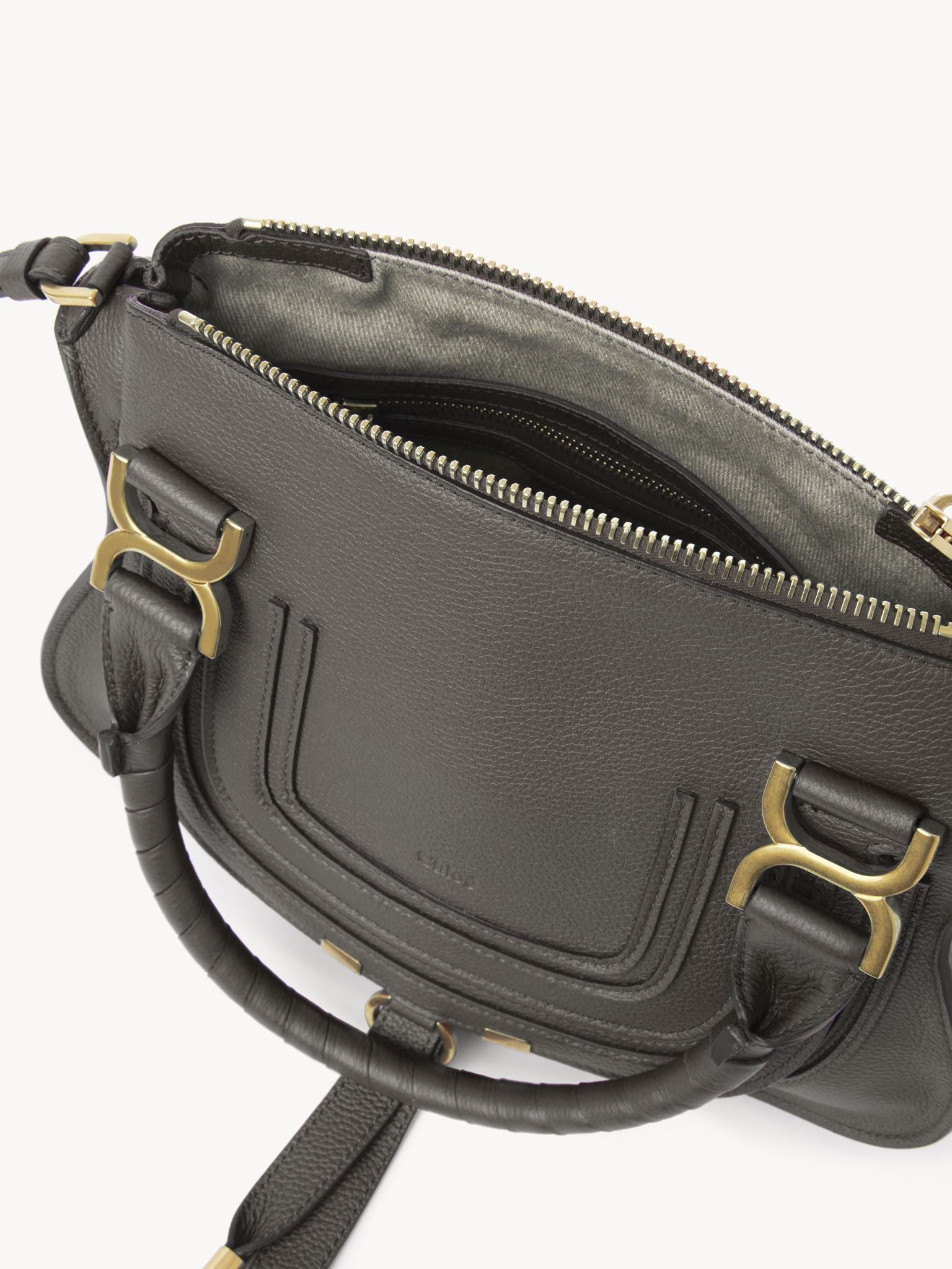 Petit sac double porté Marcie en cuir - Elephant Grey
