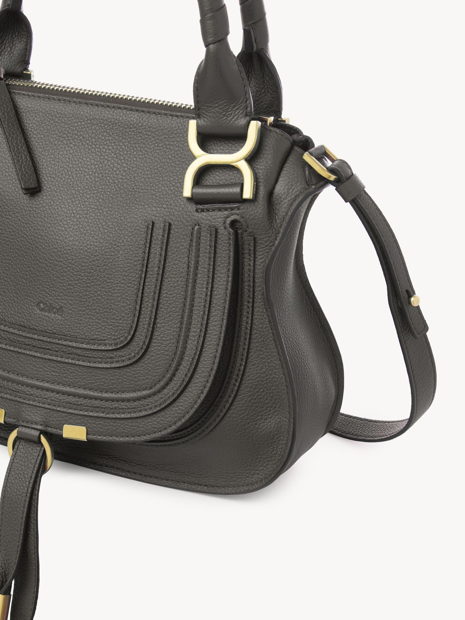 Petit sac double porté Marcie en cuir - Elephant Grey