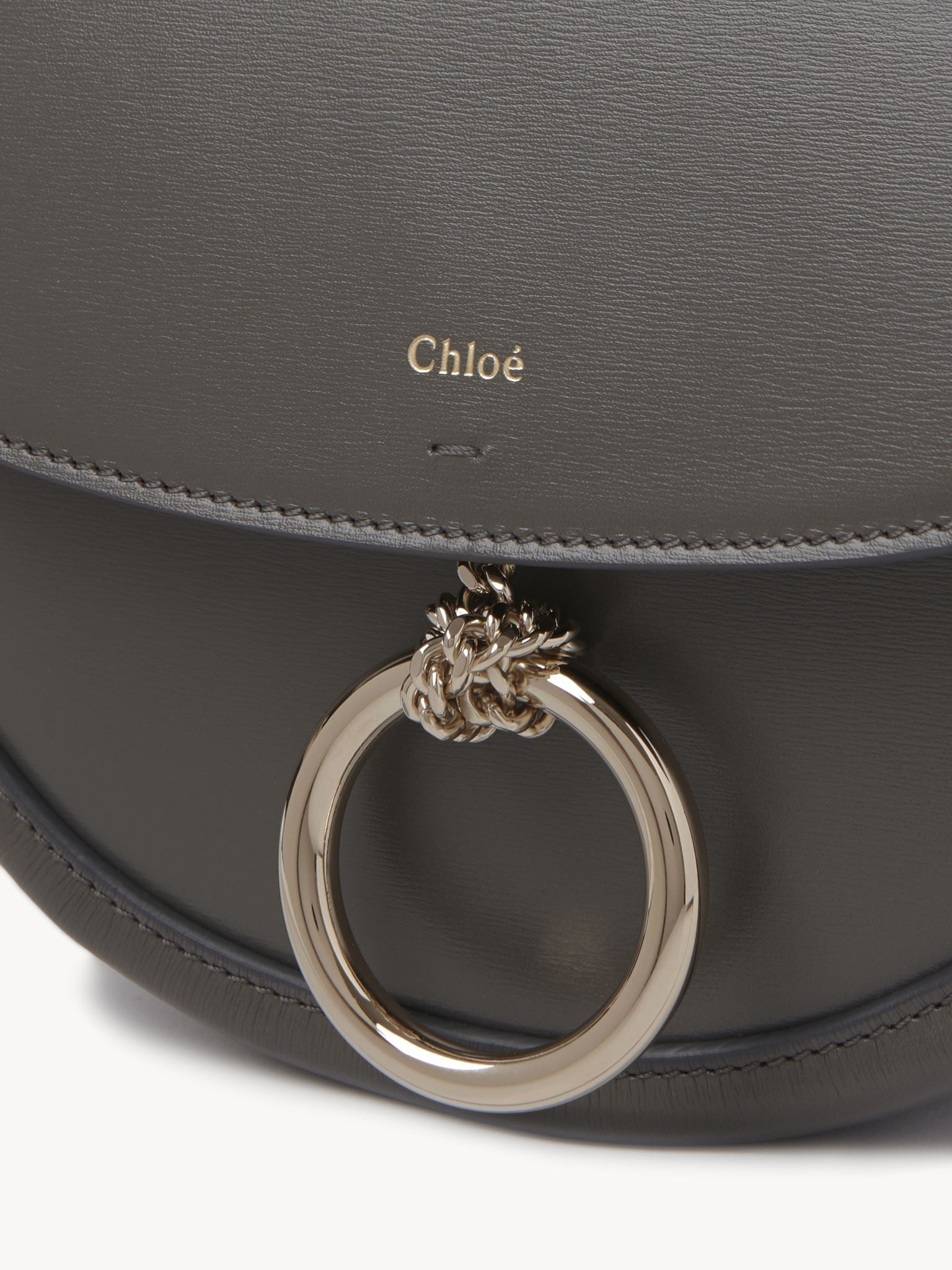Petit sac porté épaule Arlène en cuir - Gris Éléphant