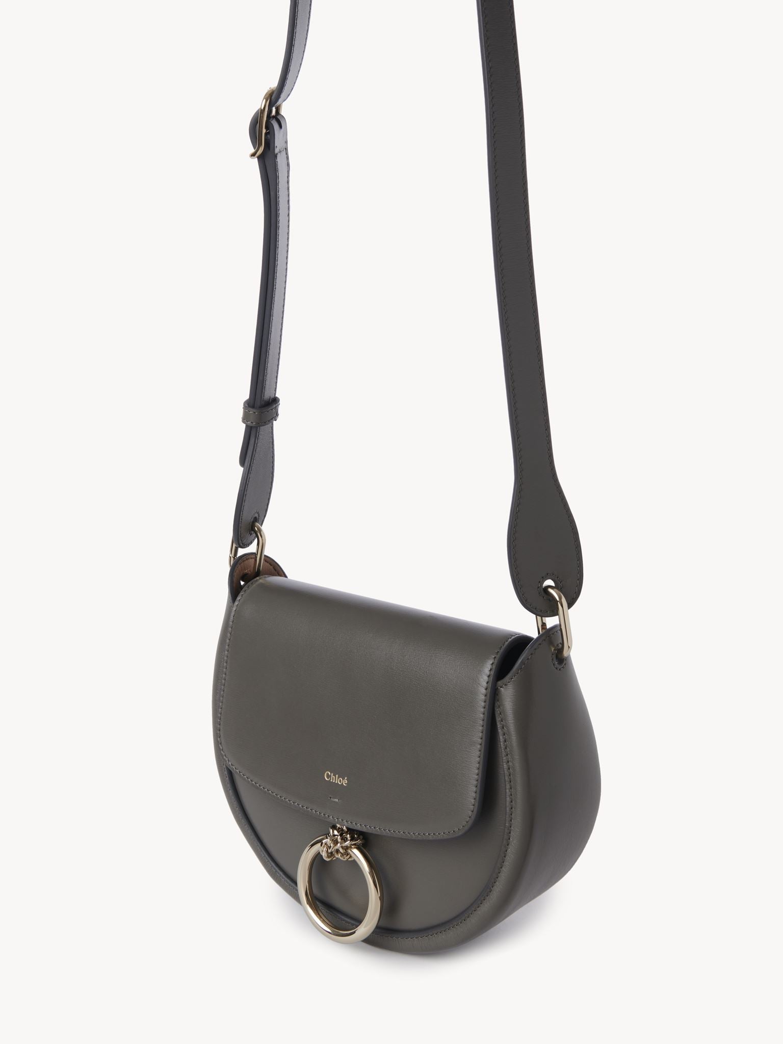 Petit sac porté épaule Arlène en cuir - Gris Éléphant