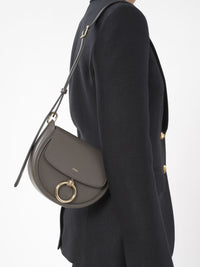 Petit sac porté épaule Arlène en cuir - Gris Éléphant