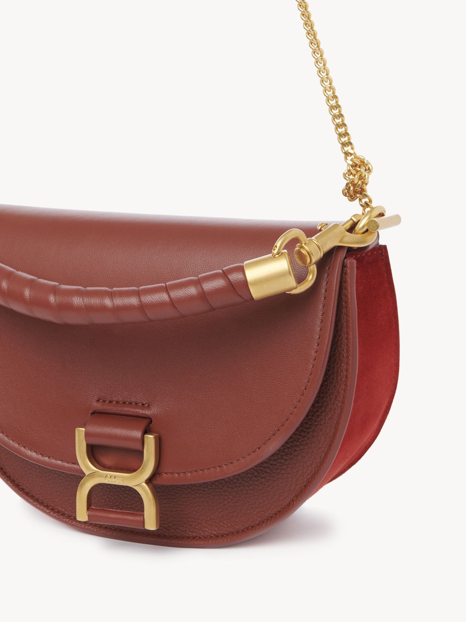 Sac chaîne porté épaule Marcie en cuir - Brun Sépia