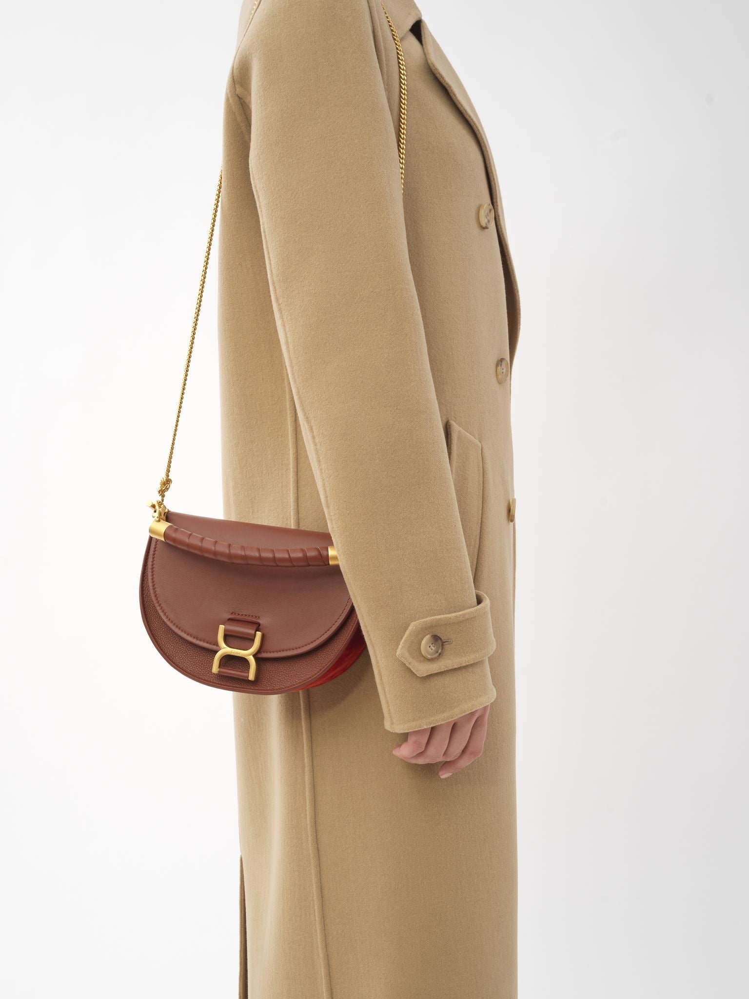 Sac chaîne porté épaule Marcie en cuir - Brun Sépia