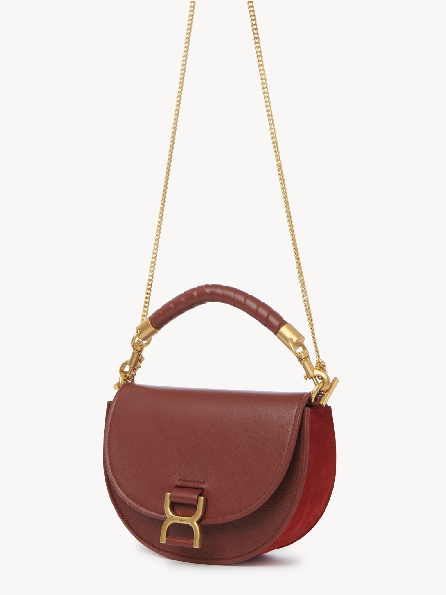 Sac chaîne porté épaule Marcie en cuir - Brun Sépia