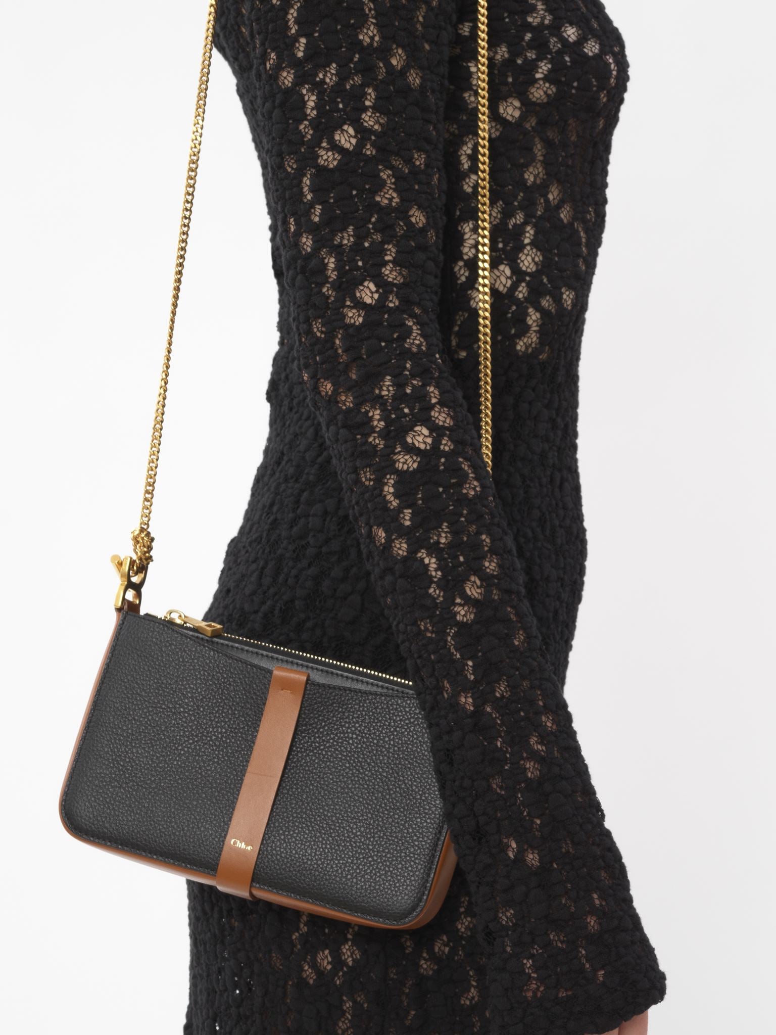Pochette chaîne Marcie en cuir - Noir