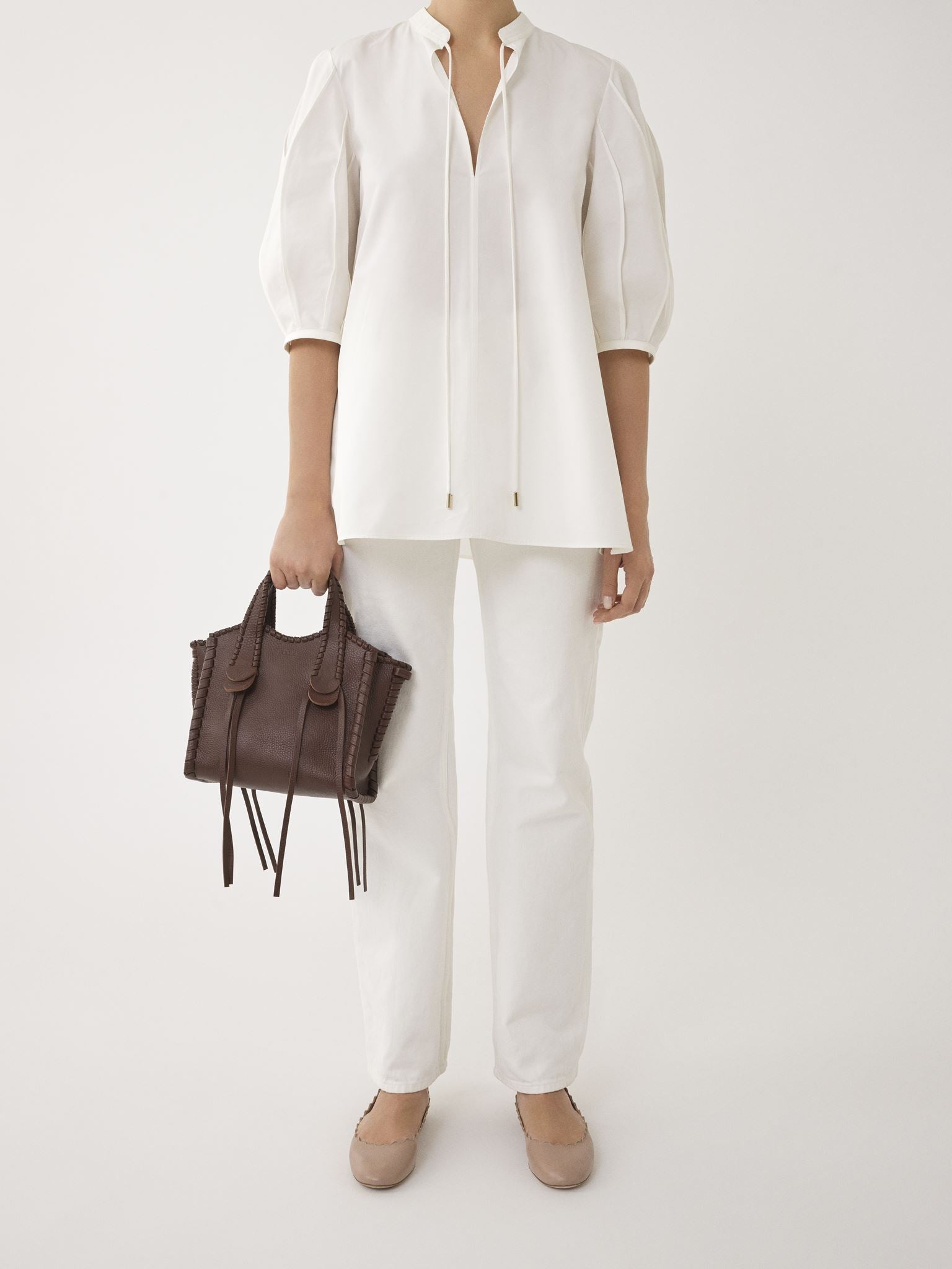 Petit sac cabas Mony en cuir - Chocolate