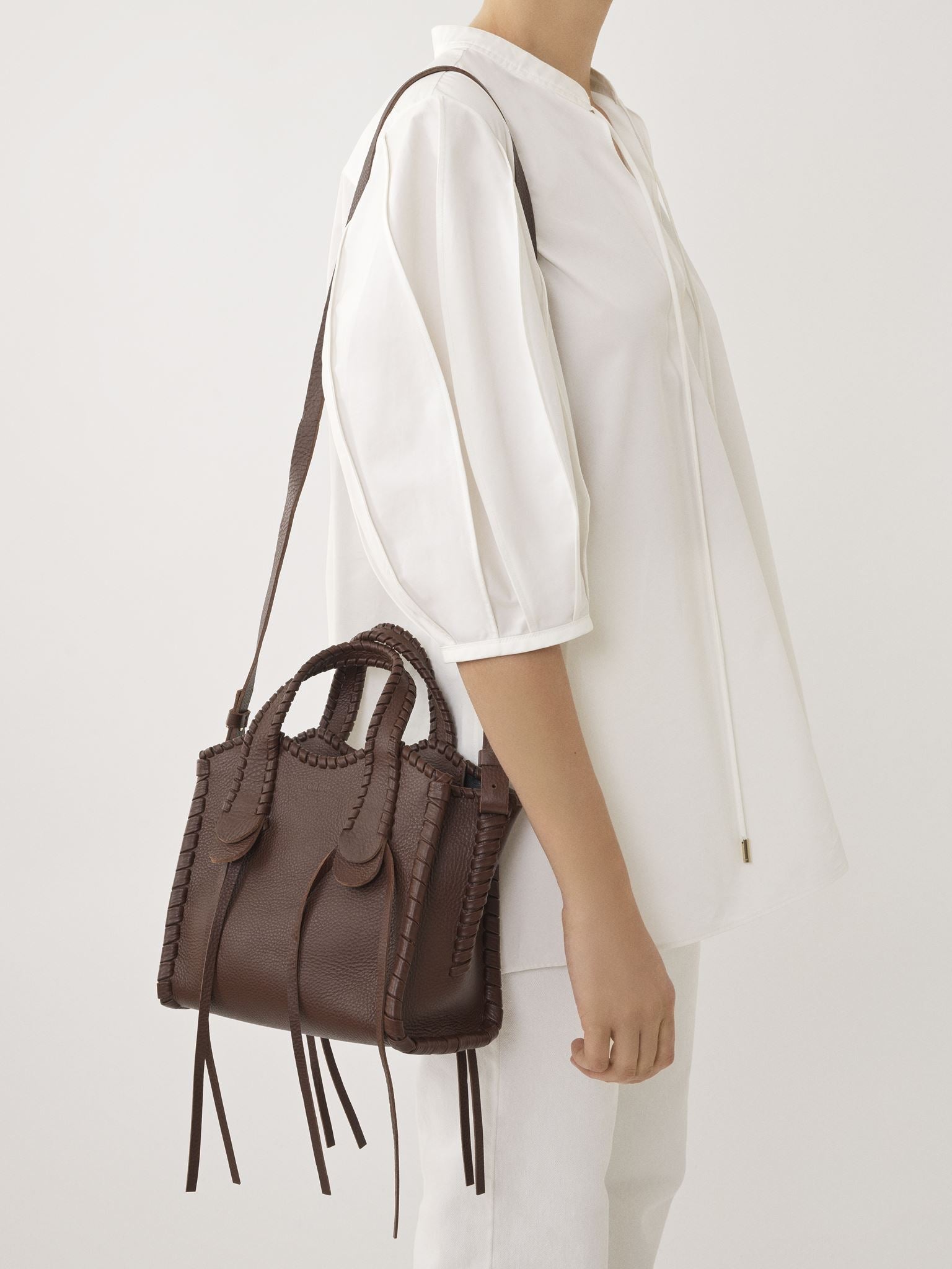 Petit sac cabas Mony en cuir - Chocolate