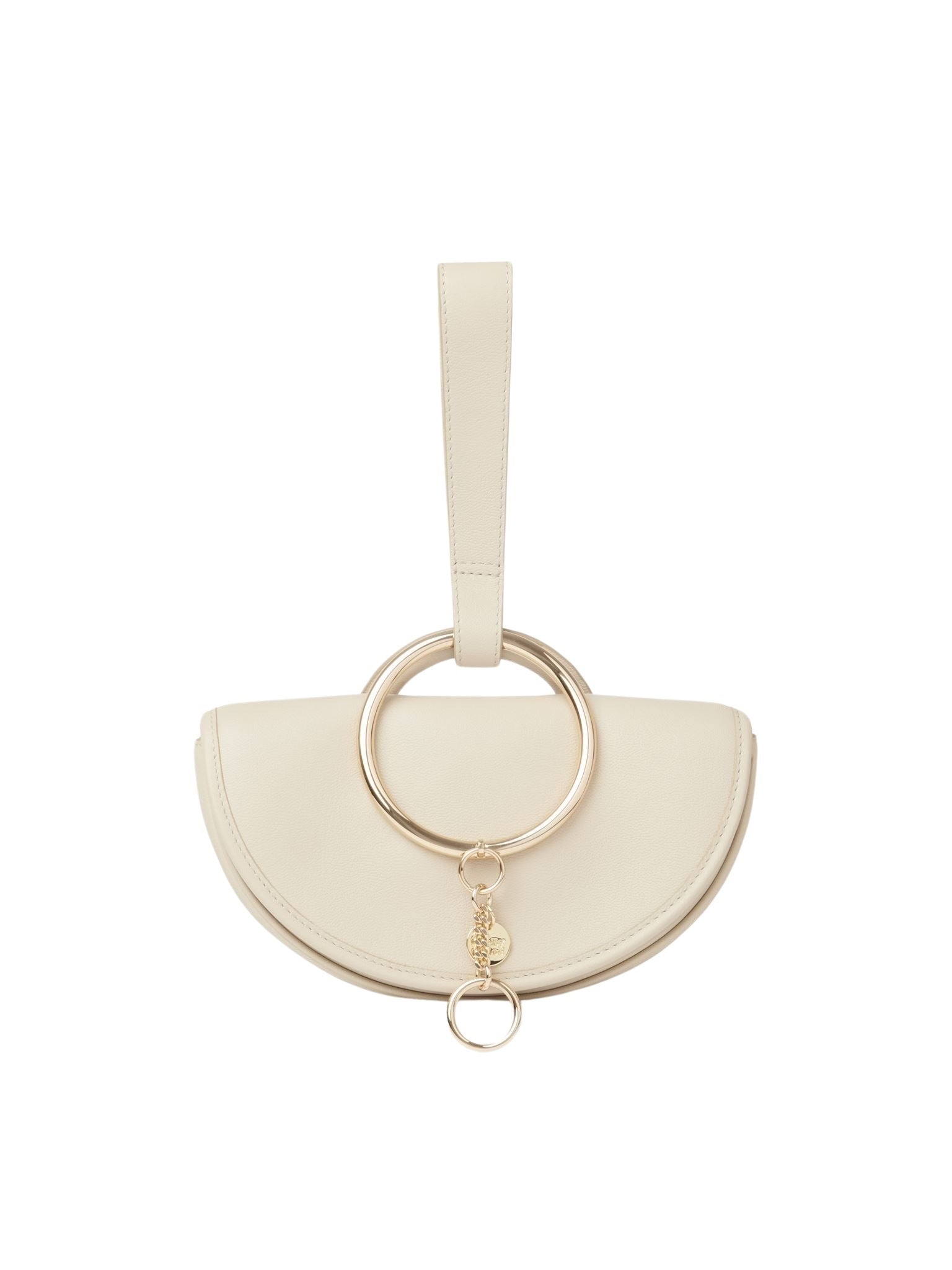 Pochette demi-lune Mara en cuir - Beige Ciment