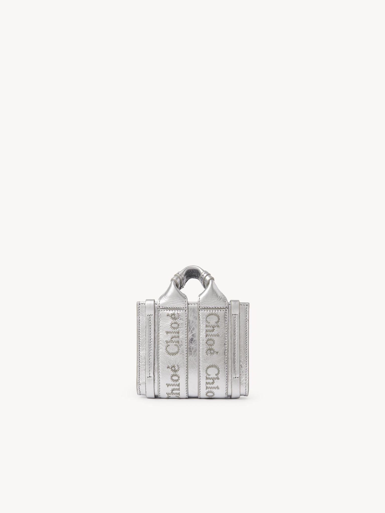 Nano sac cabas Woody à bandoulière en cuir - Argent