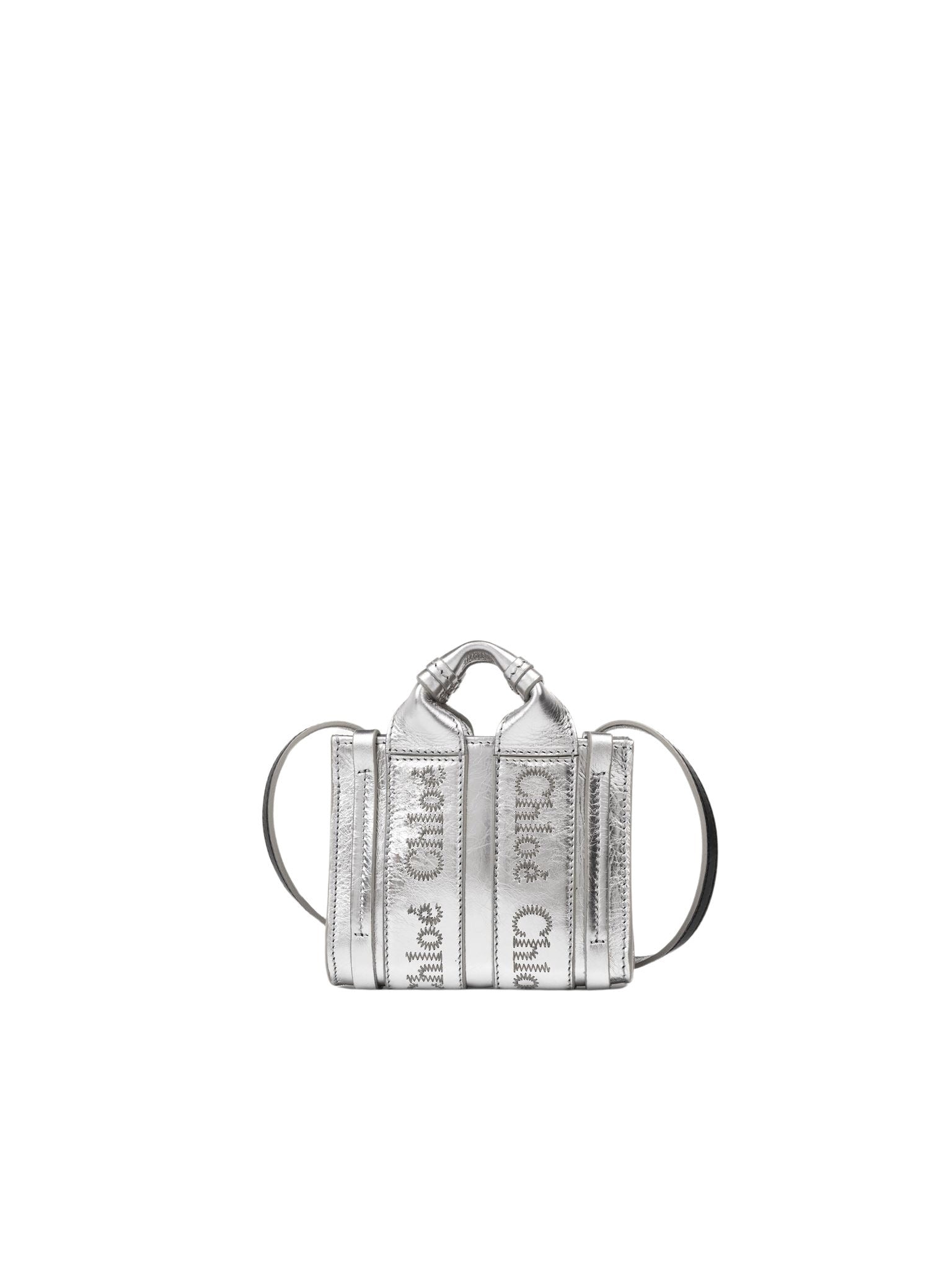Nano sac cabas Woody à bandoulière en cuir - Argent