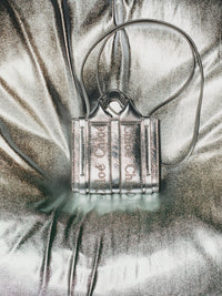 Nano sac cabas Woody à bandoulière en cuir - Argent