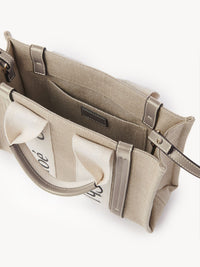 Petit sac cabas Woody à bandoulière en lin - Musk Grey