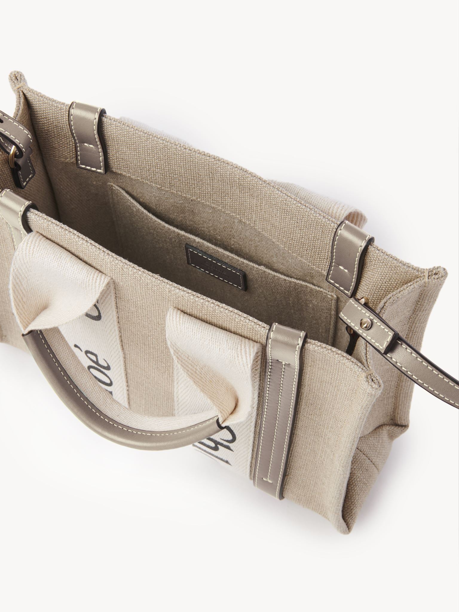 Petit sac cabas Woody à bandoulière en lin - Musk Grey