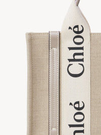 Petit sac cabas Woody à bandoulière en lin - Musk Grey