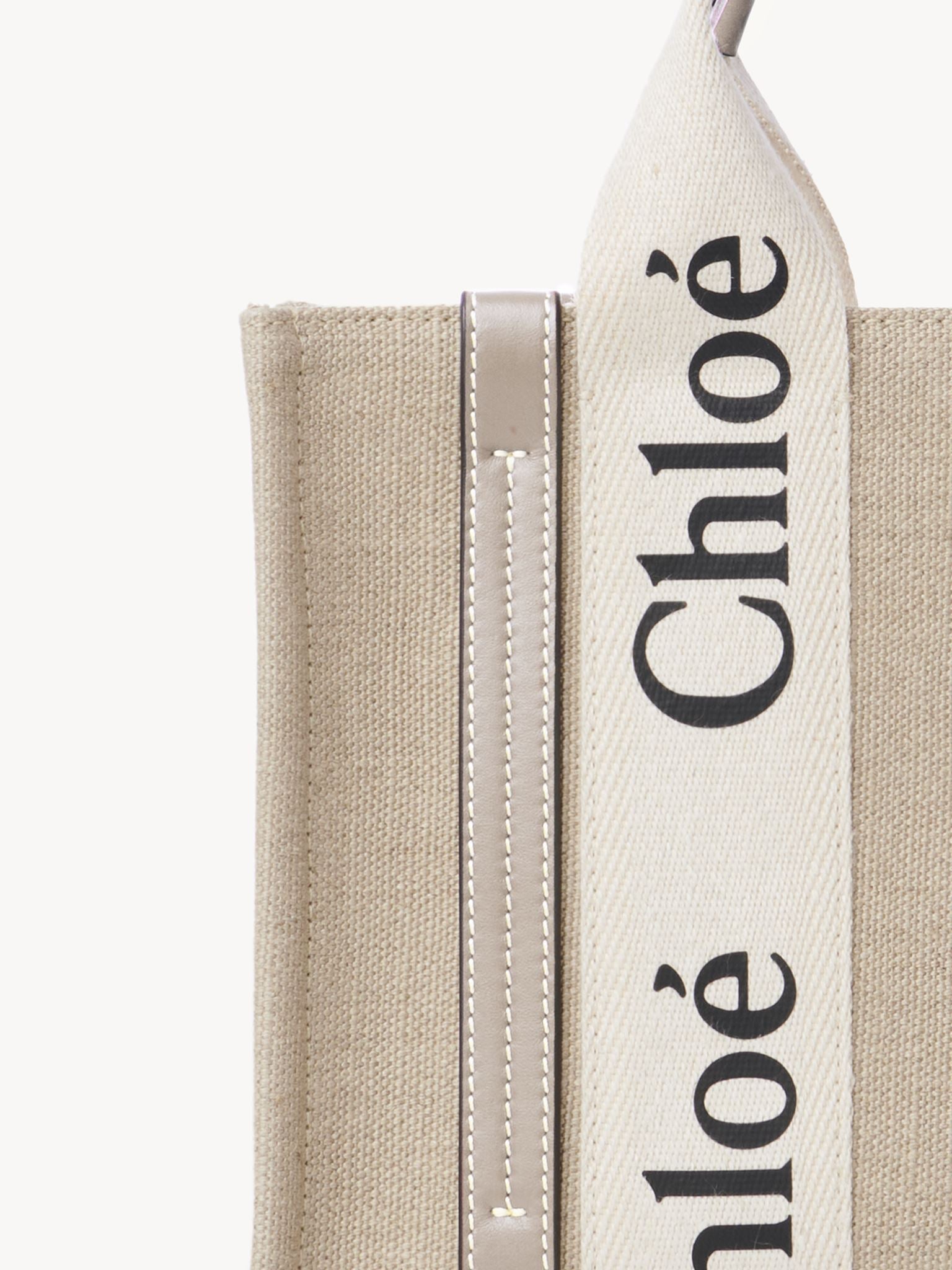 Petit sac cabas Woody à bandoulière en lin - Musk Grey