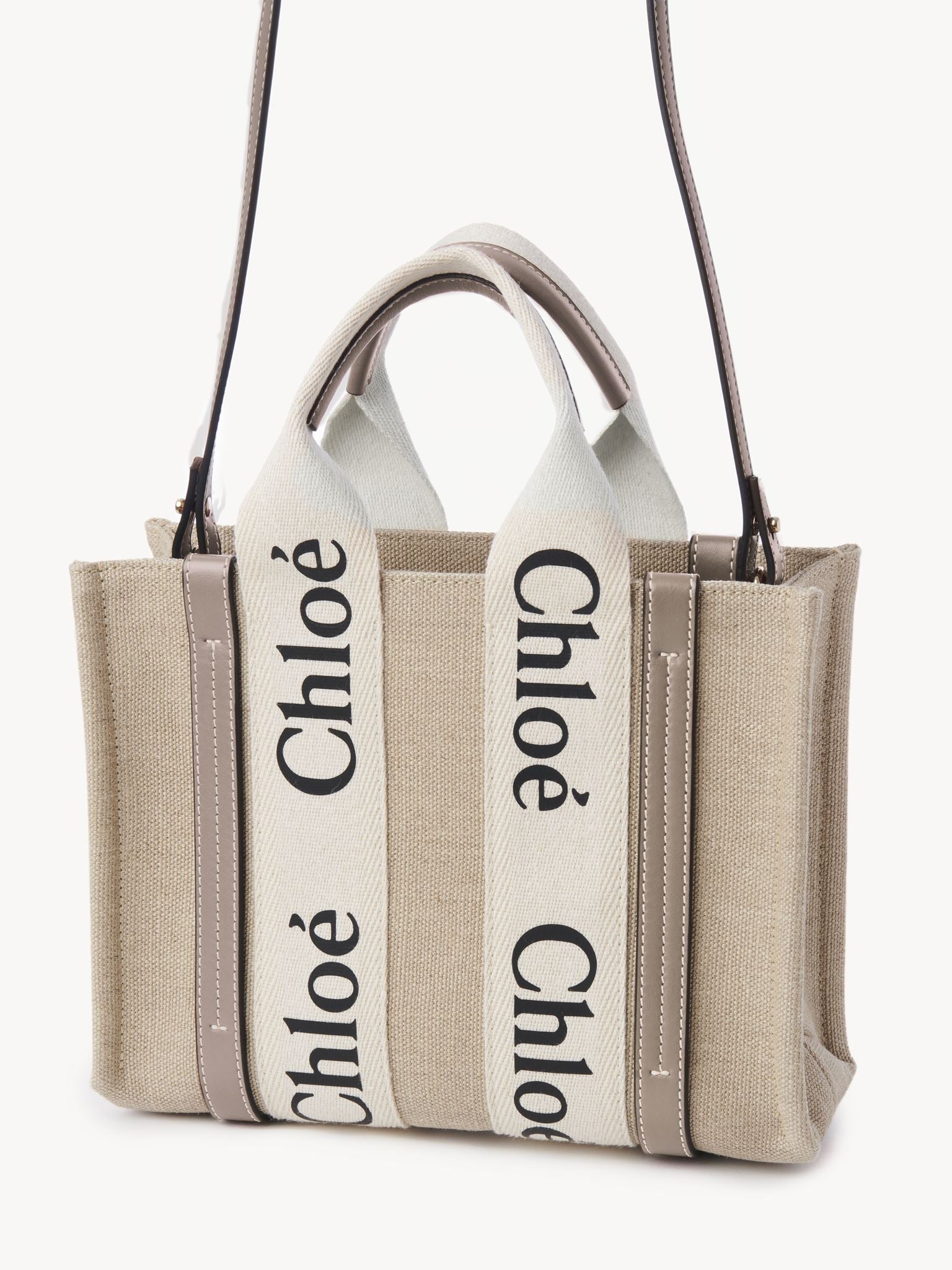 Petit sac cabas Woody à bandoulière en lin - Musk Grey