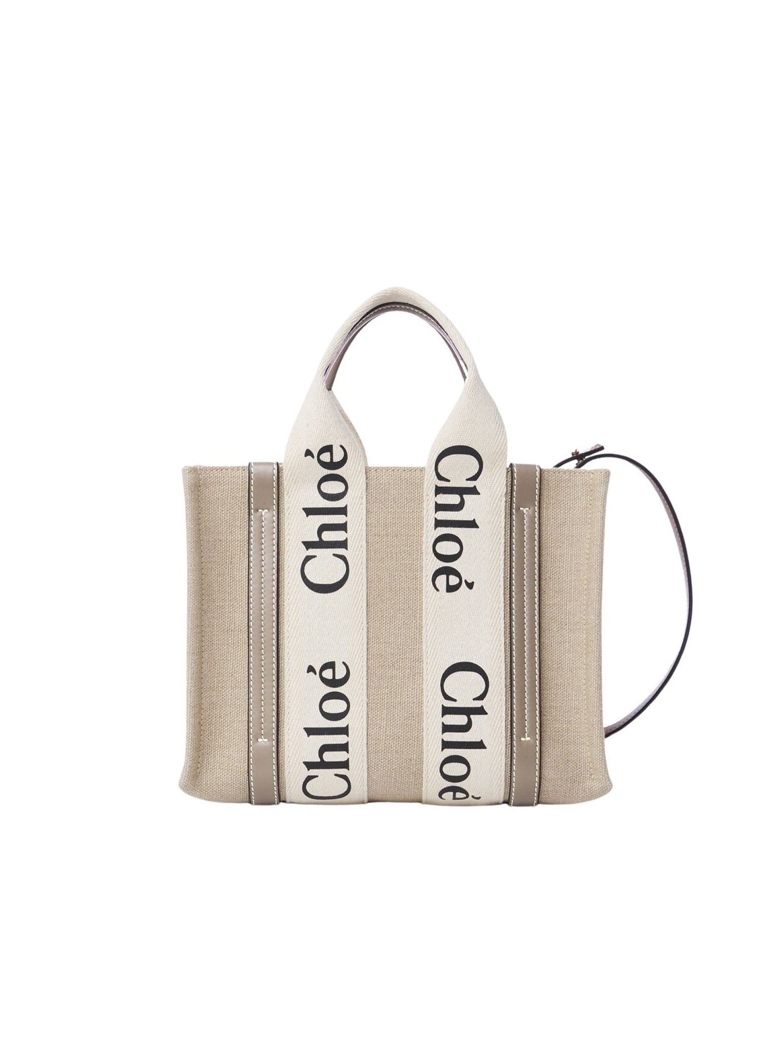 Petit sac cabas Woody à bandoulière en lin - Musk Grey