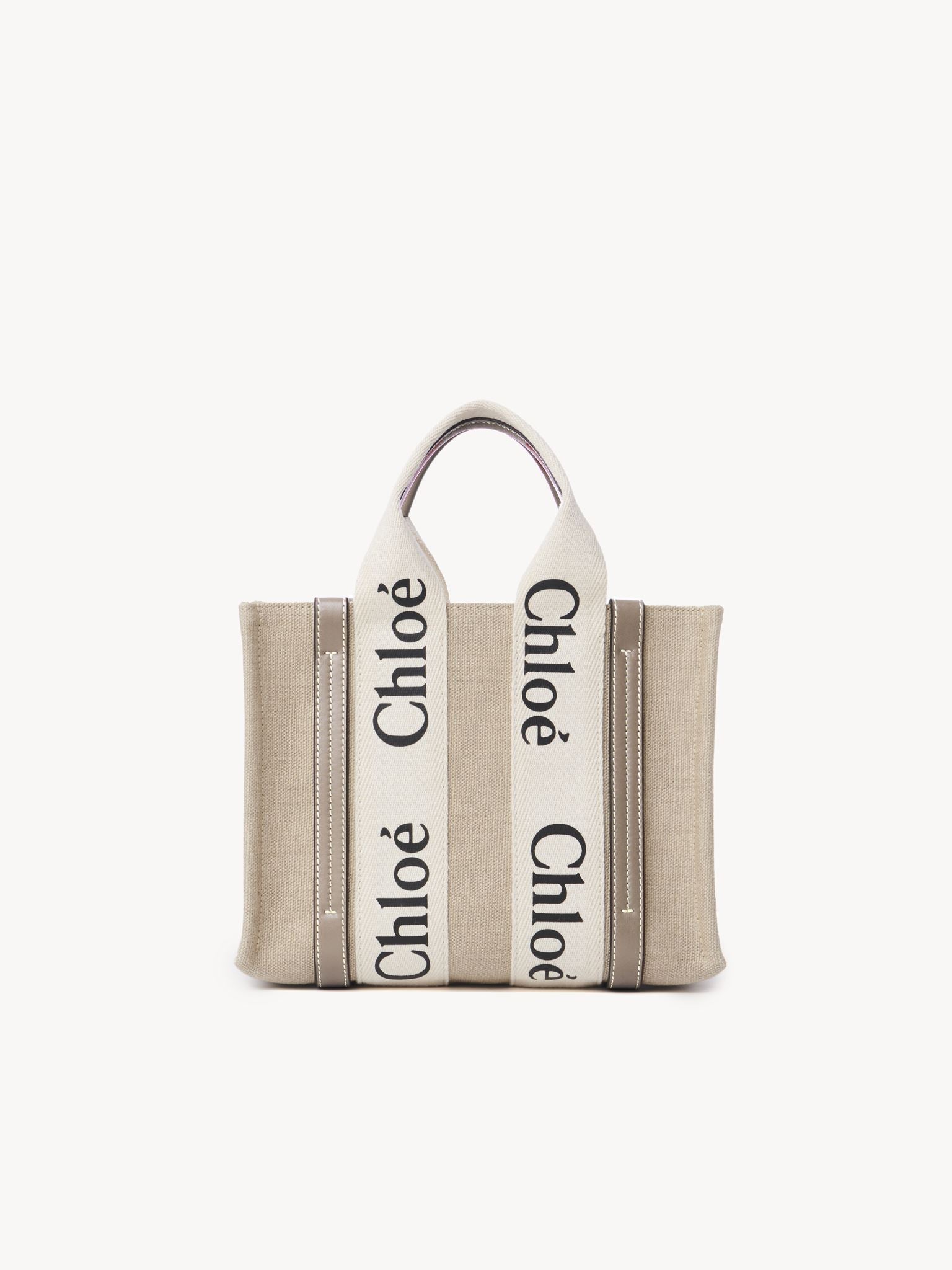 Petit sac cabas Woody à bandoulière en lin - Musk Grey