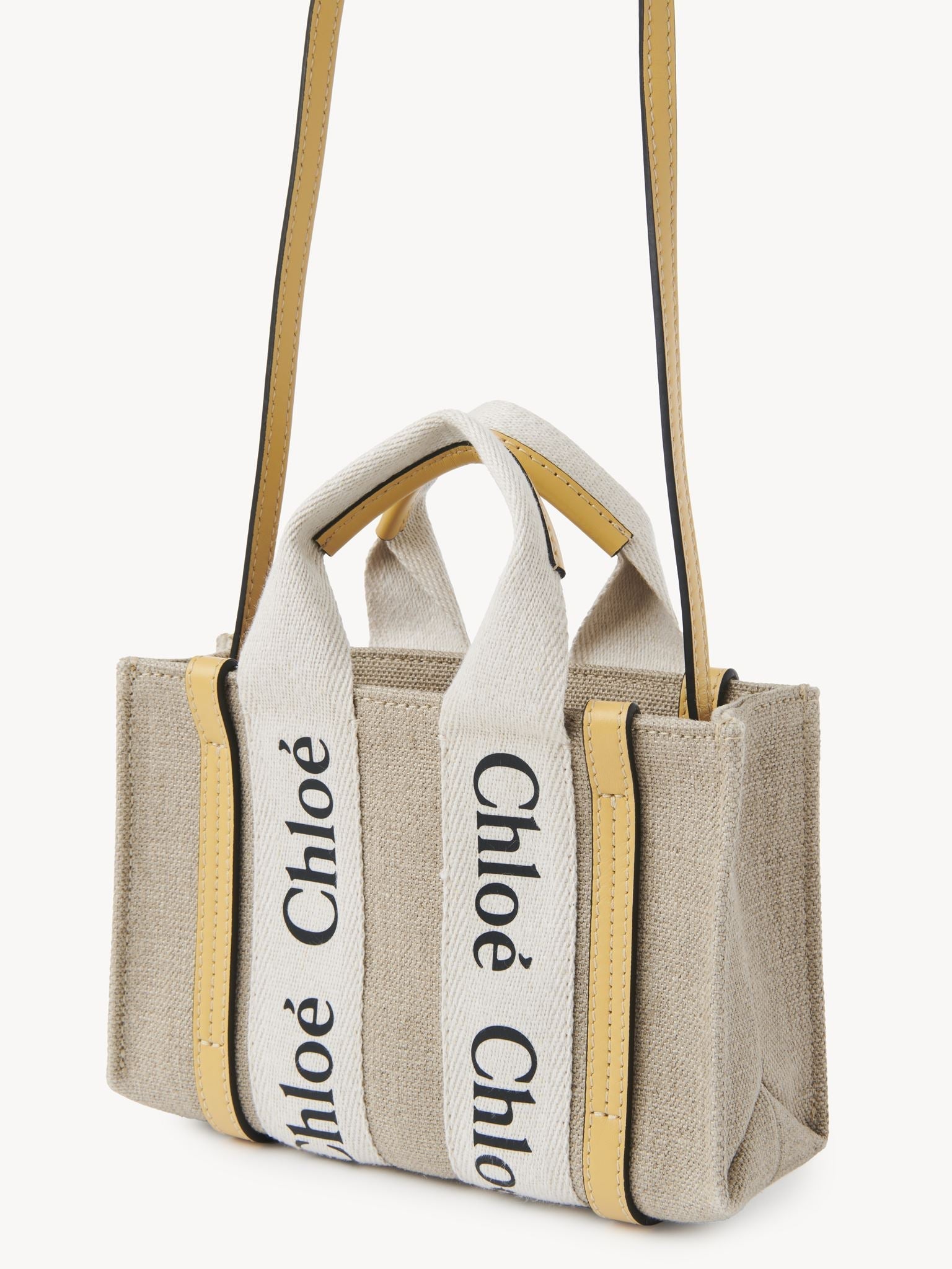 Mini sac cabas Woody à bandoulière en lin - Miel D'Or