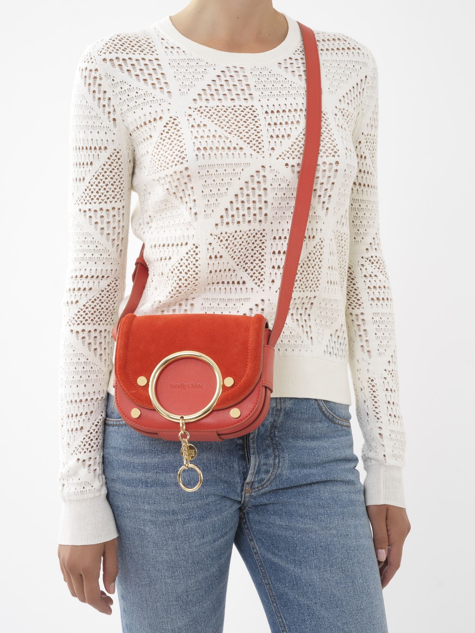 Petit sac porté épaule Mara en cuir - Orange Gitane