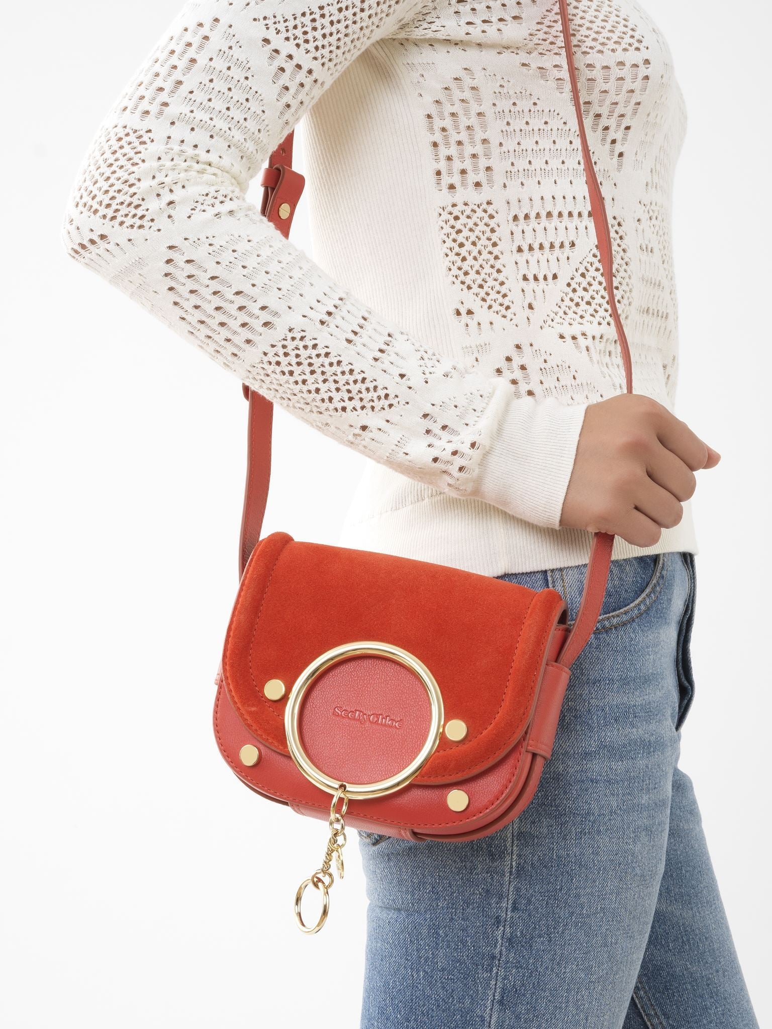 Petit sac porté épaule Mara en cuir - Orange Gitane