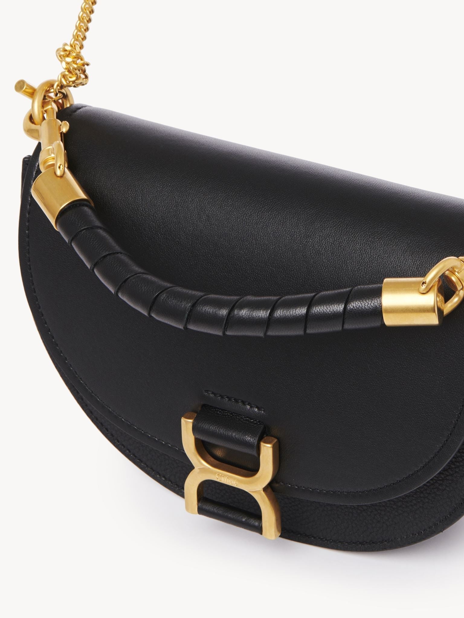 Sac chaîne porté épaule Marcie en cuir - Noir