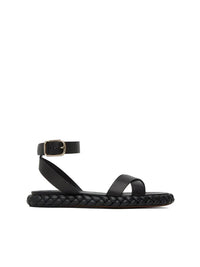 Sandales plates Pip en cuir lisse - Noir