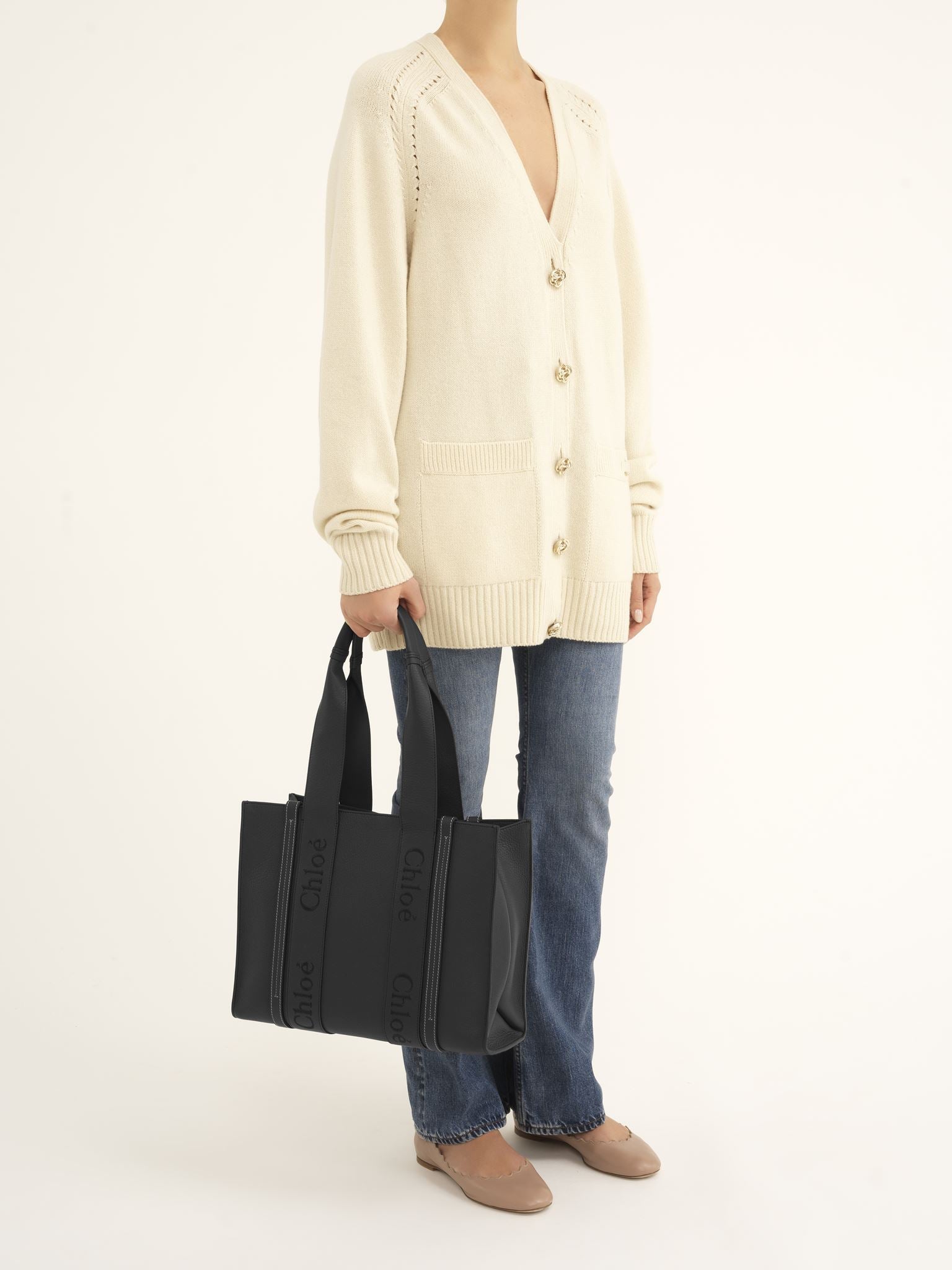 Sac cabas Woody en cuir - Noir