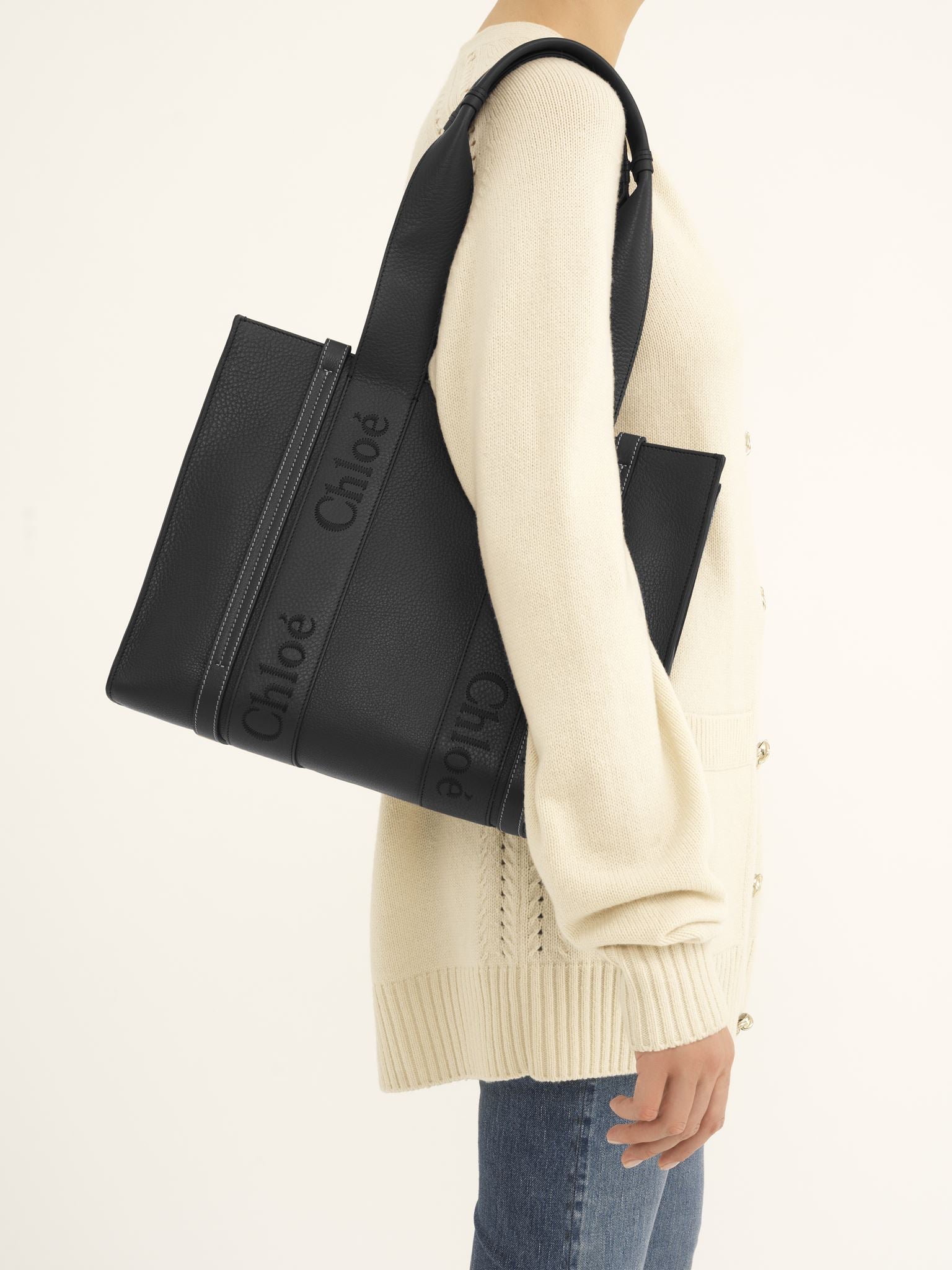 Sac cabas Woody en cuir - Noir