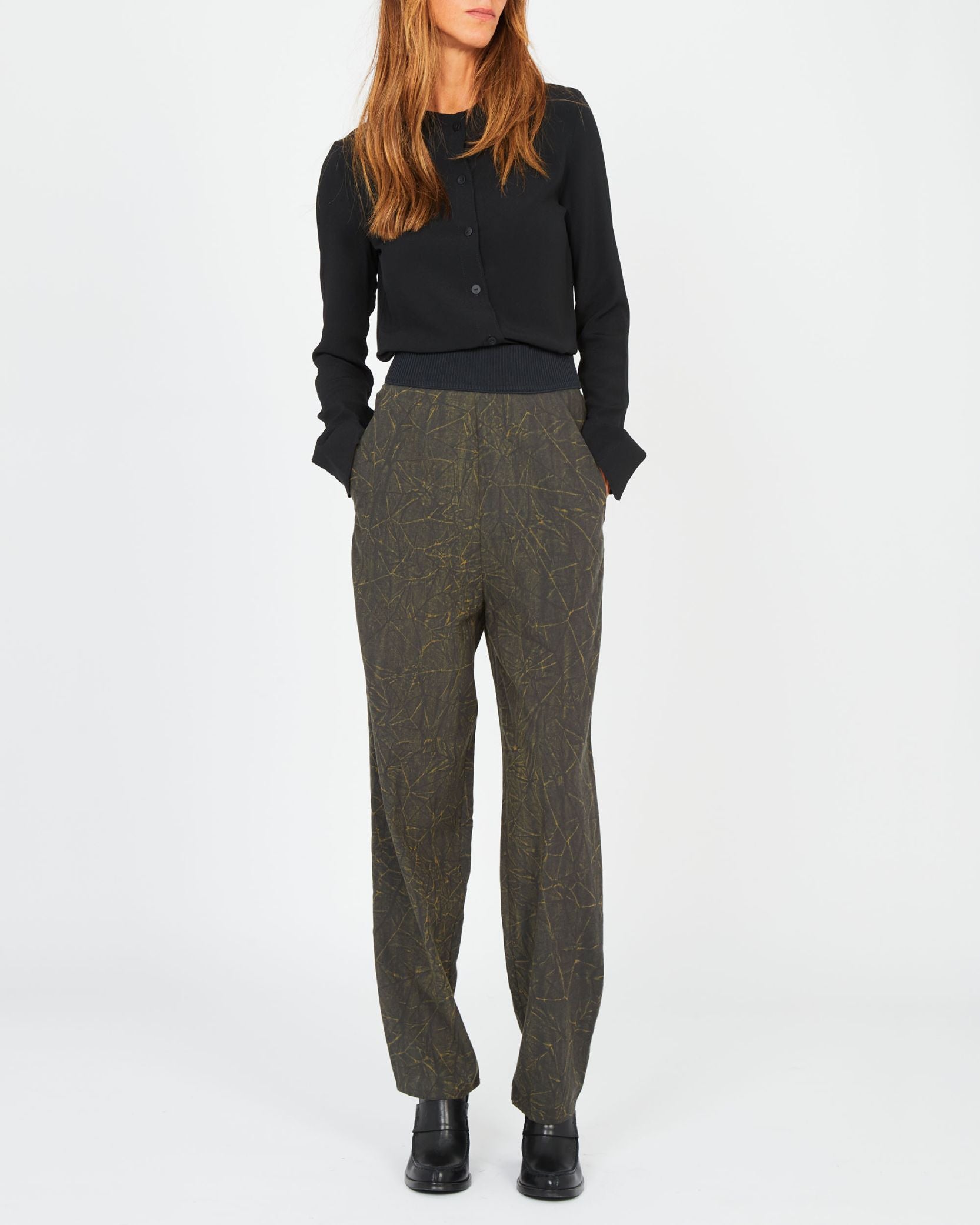 Pantalon ajusté en lin - Kaki