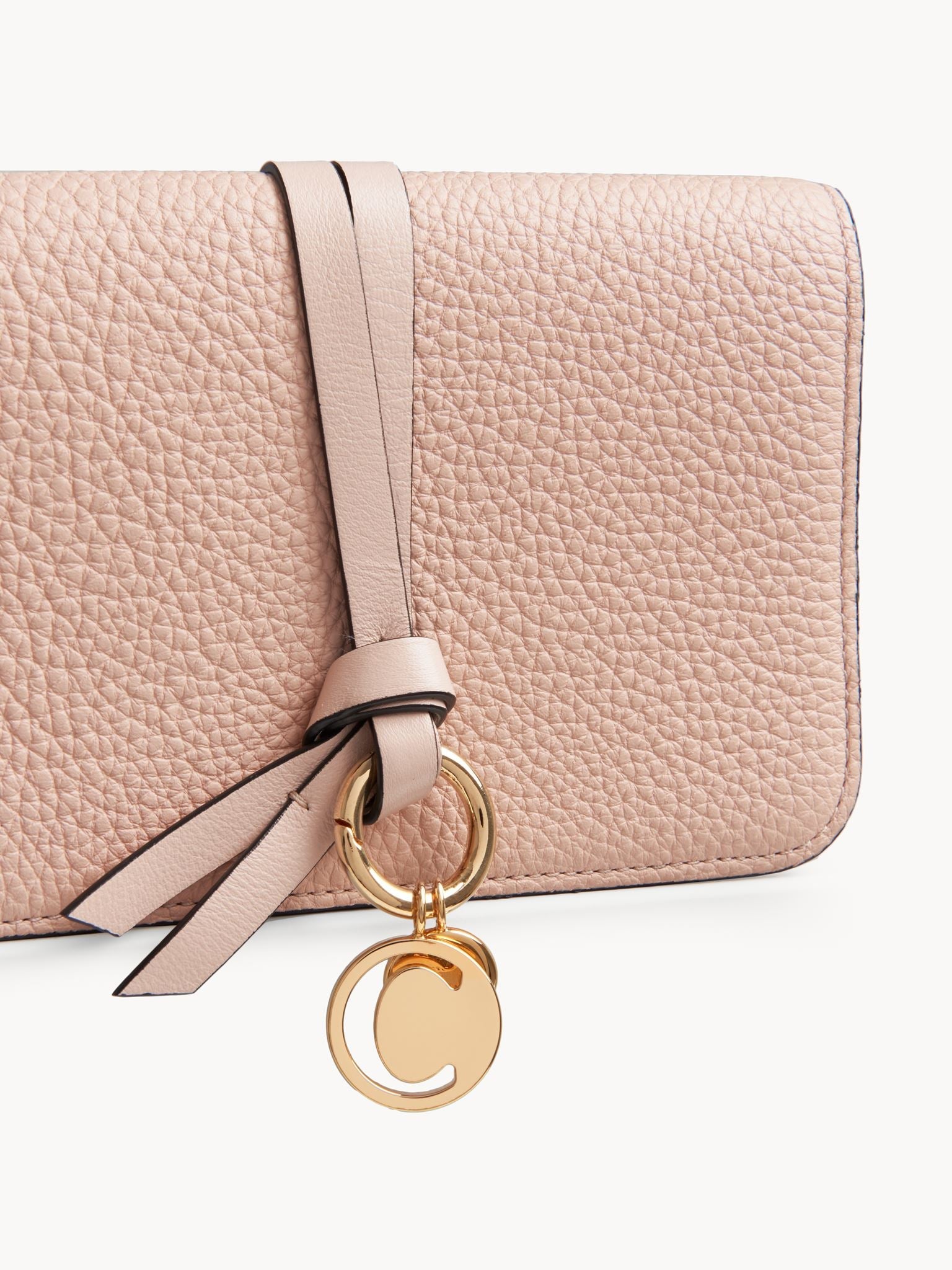 Portefeuille compact à rabat Alphabet en cuir - Blush Nude