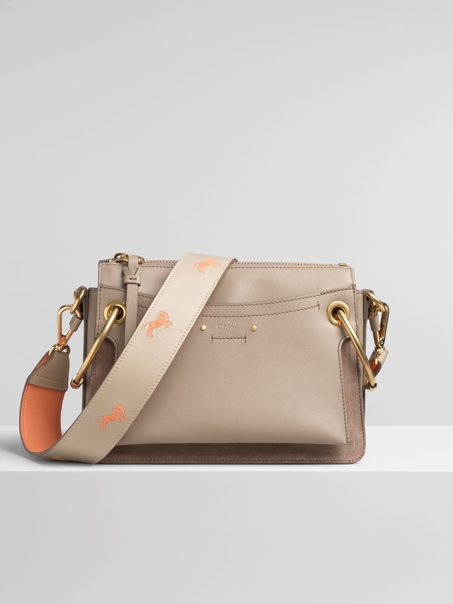 Bandoulière à imprimé cheval en cuir - Pastel Grey
