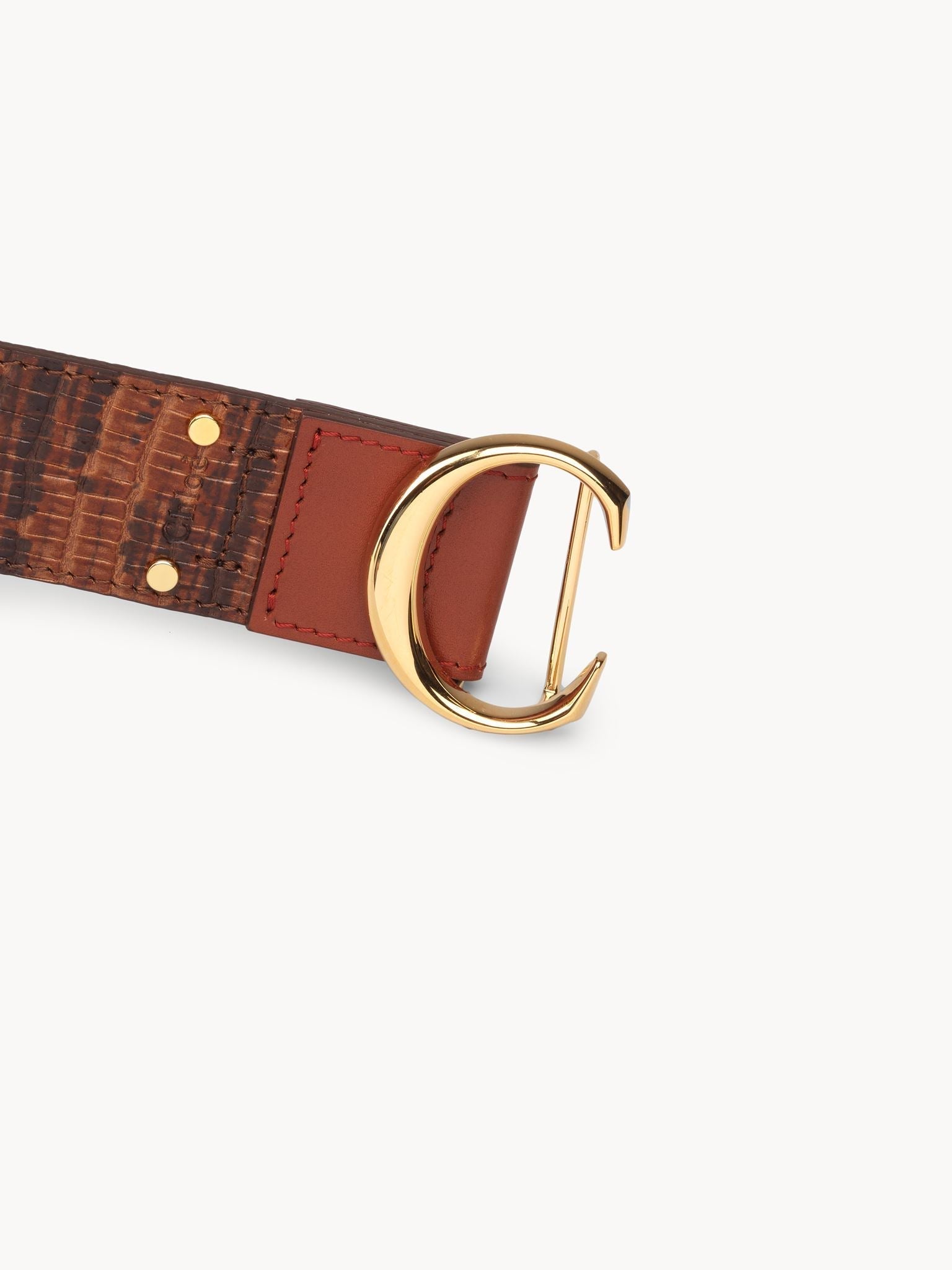 Ceinture Chloé «C» embossée croco en cuir - Chestnut Brown