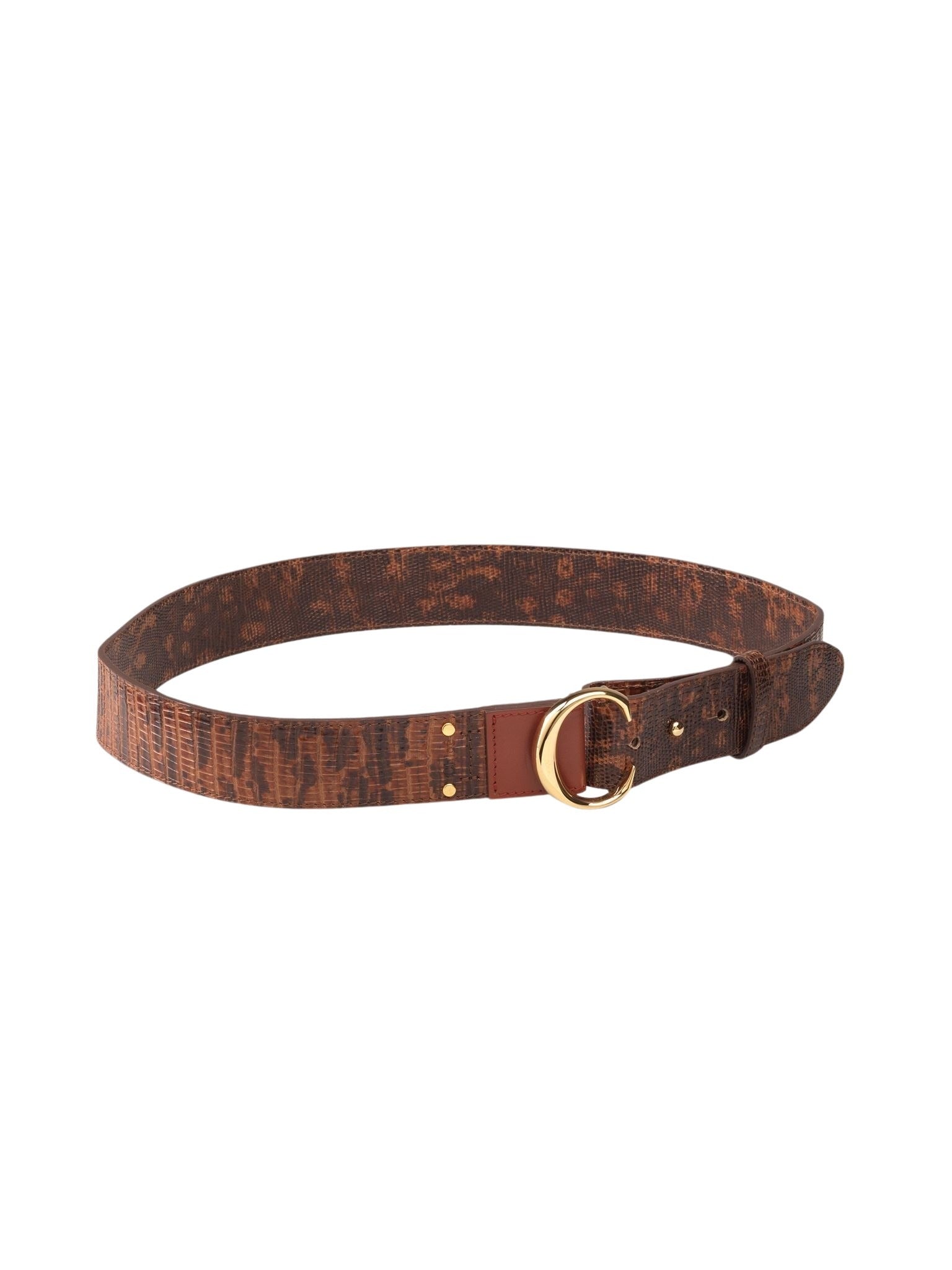 Ceinture Chloé «C» embossée croco en cuir - Chestnut Brown