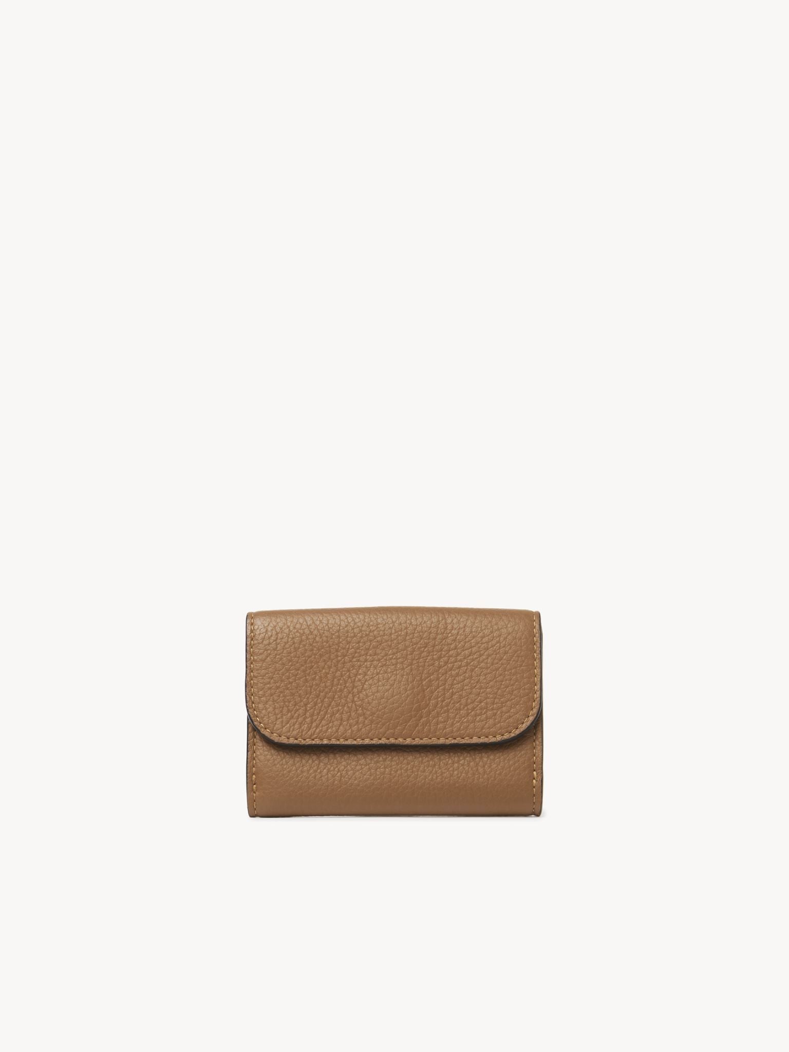 Mini portefeuille à trois volets Alphabet en cuir - Cement Brown