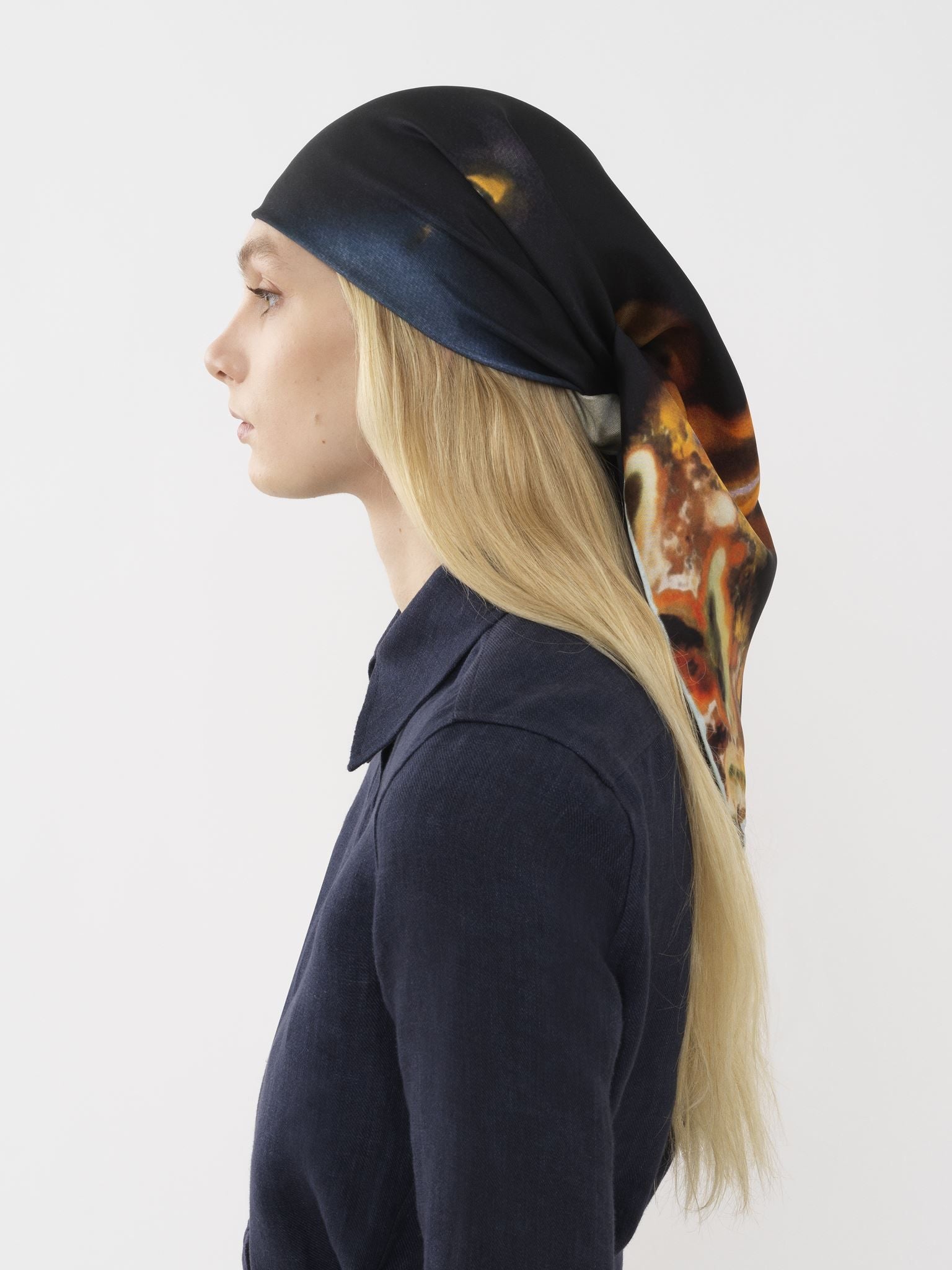 Foulard pierre semi-précieuse en soie - Multicolor Black