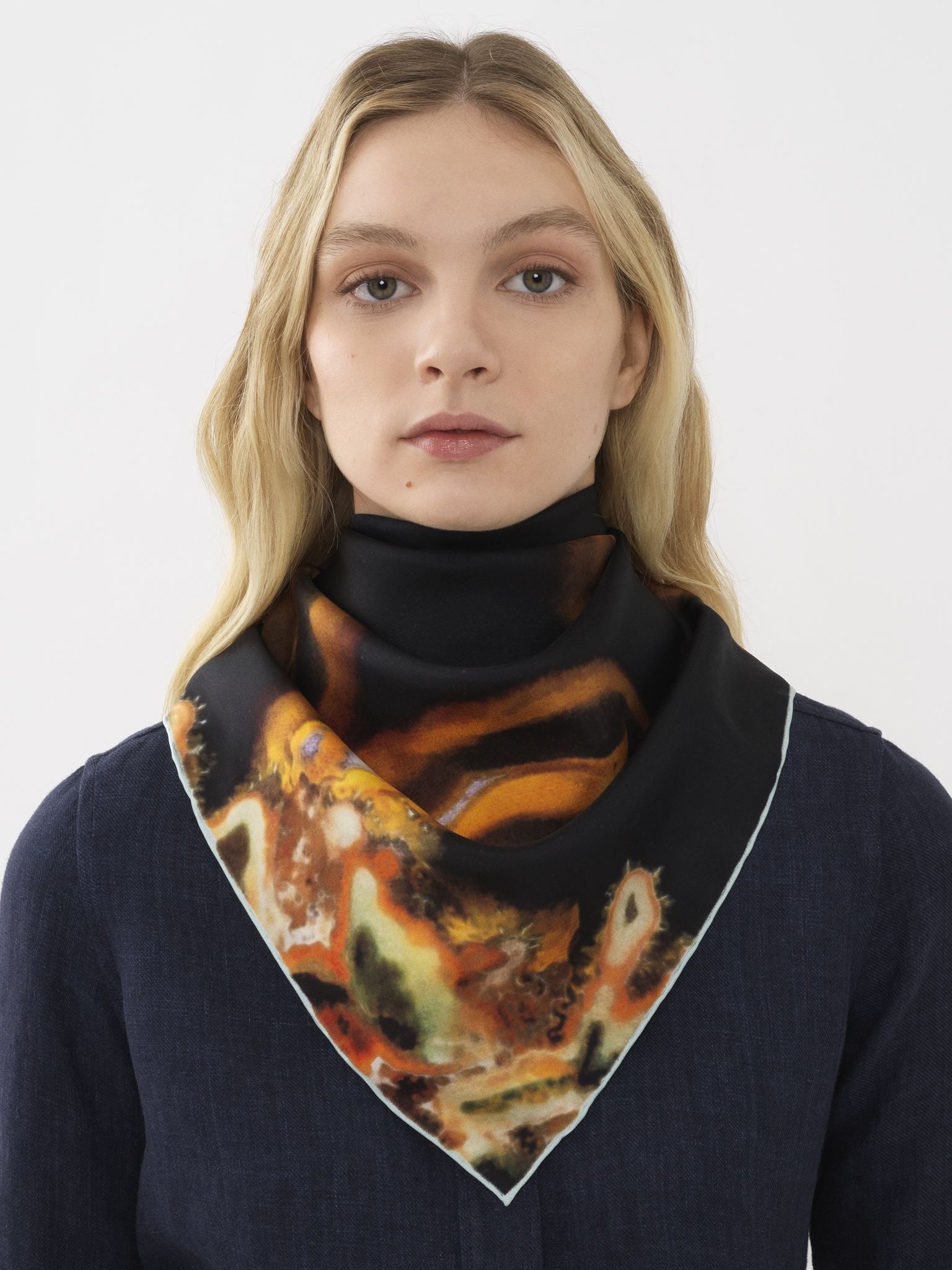 Foulard pierre semi-précieuse en soie - Multicolor Black