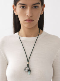 Collier Jemma en cuir et pierre semi préçieuse - Vert Garçonne Foncé